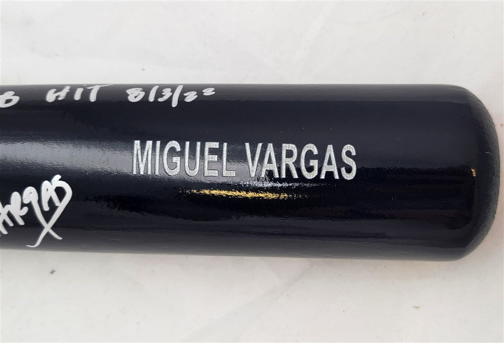 Miguel Vargas Autographed Black Rawlings Bat Los Angeles Dodgers "1st MLB Hit 8/3/22" Beckett BAS Witness #WZ59384