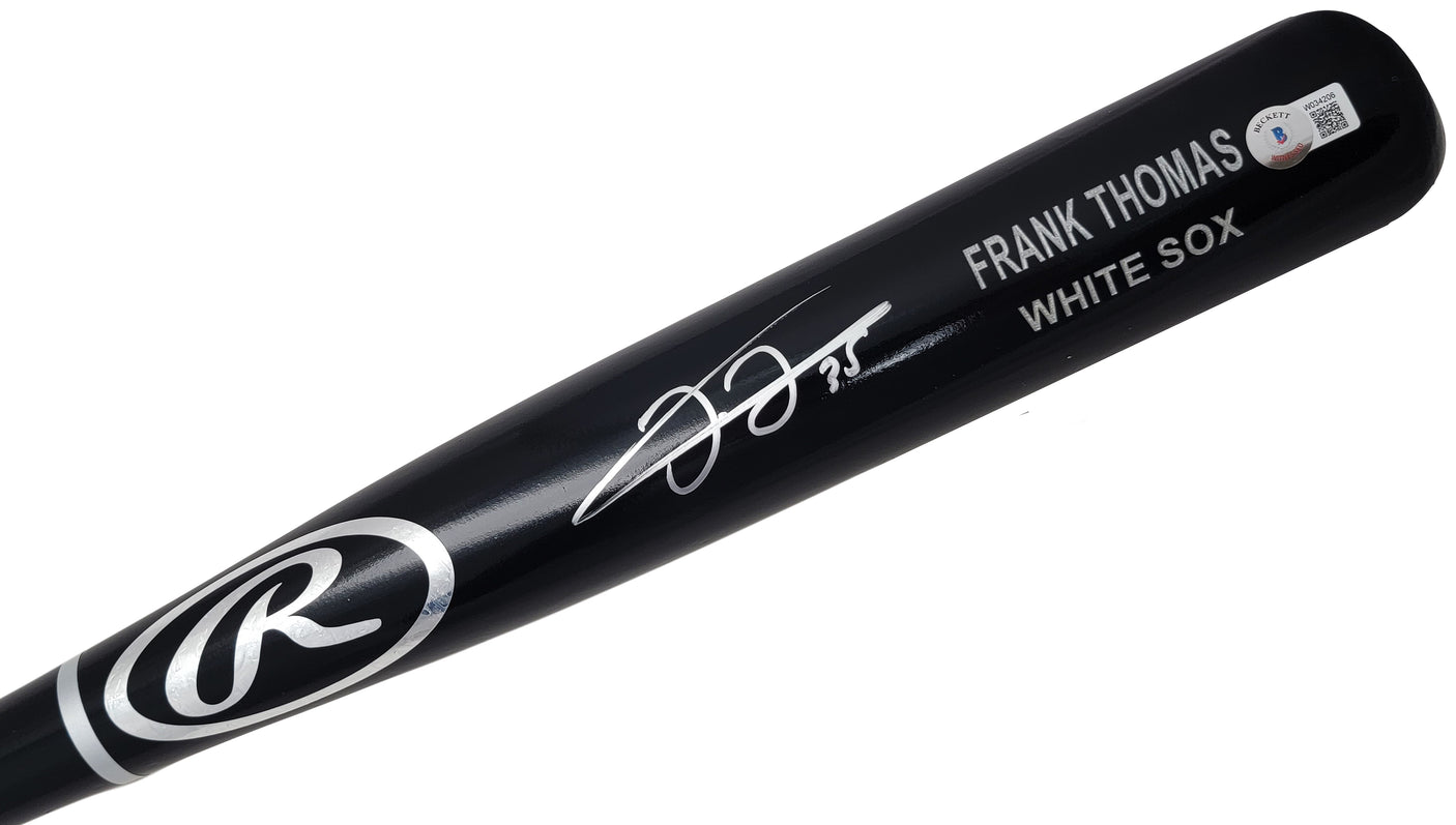 Frank Thomas Autographed Black Rawlings Game Model Bat Chicago White Sox Beckett BAS Witness Stock #209065