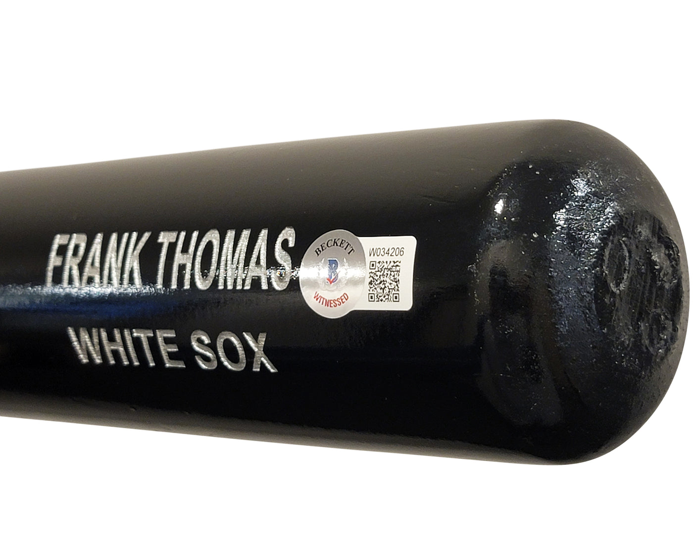 Frank Thomas Autographed Black Rawlings Game Model Bat Chicago White Sox Beckett BAS Witness Stock #209065