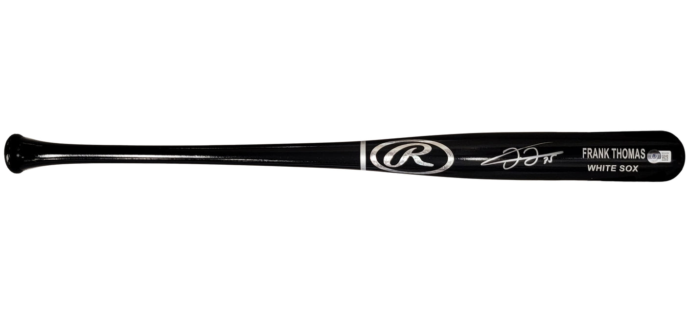Frank Thomas Autographed Black Rawlings Game Model Bat Chicago White Sox Beckett BAS Witness Stock #209065