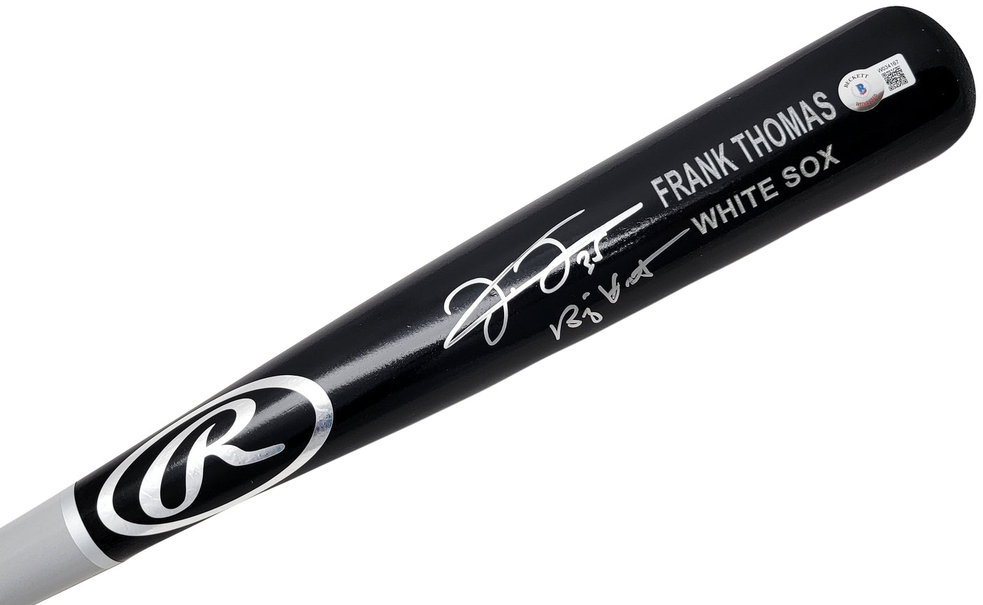 Frank Thomas Autographed Black & Grey Rawlings Game Model Bat Chicago White Sox "Big Hurt" Beckett BAS Witness Stock #209066