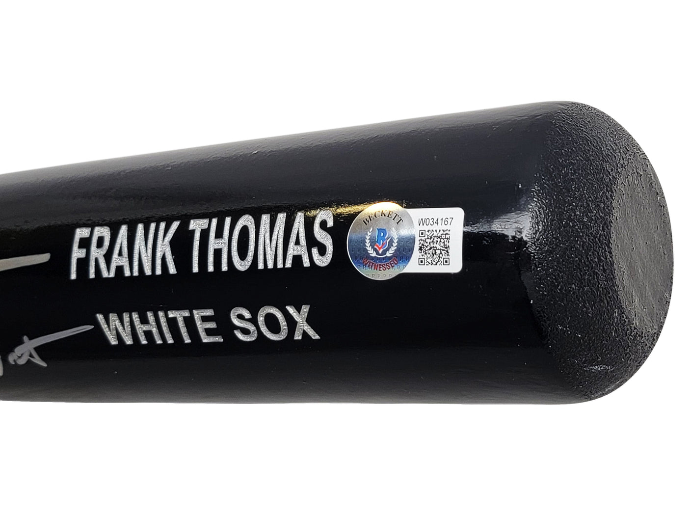Frank Thomas Autographed Black & Grey Rawlings Game Model Bat Chicago White Sox "Big Hurt" Beckett BAS Witness Stock #209066