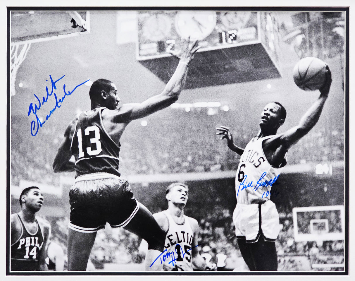 Wilt Chamberlain, Bill Russell & Tom Heinsohn Autographed Framed 16x20 Photo JSA #XX57681