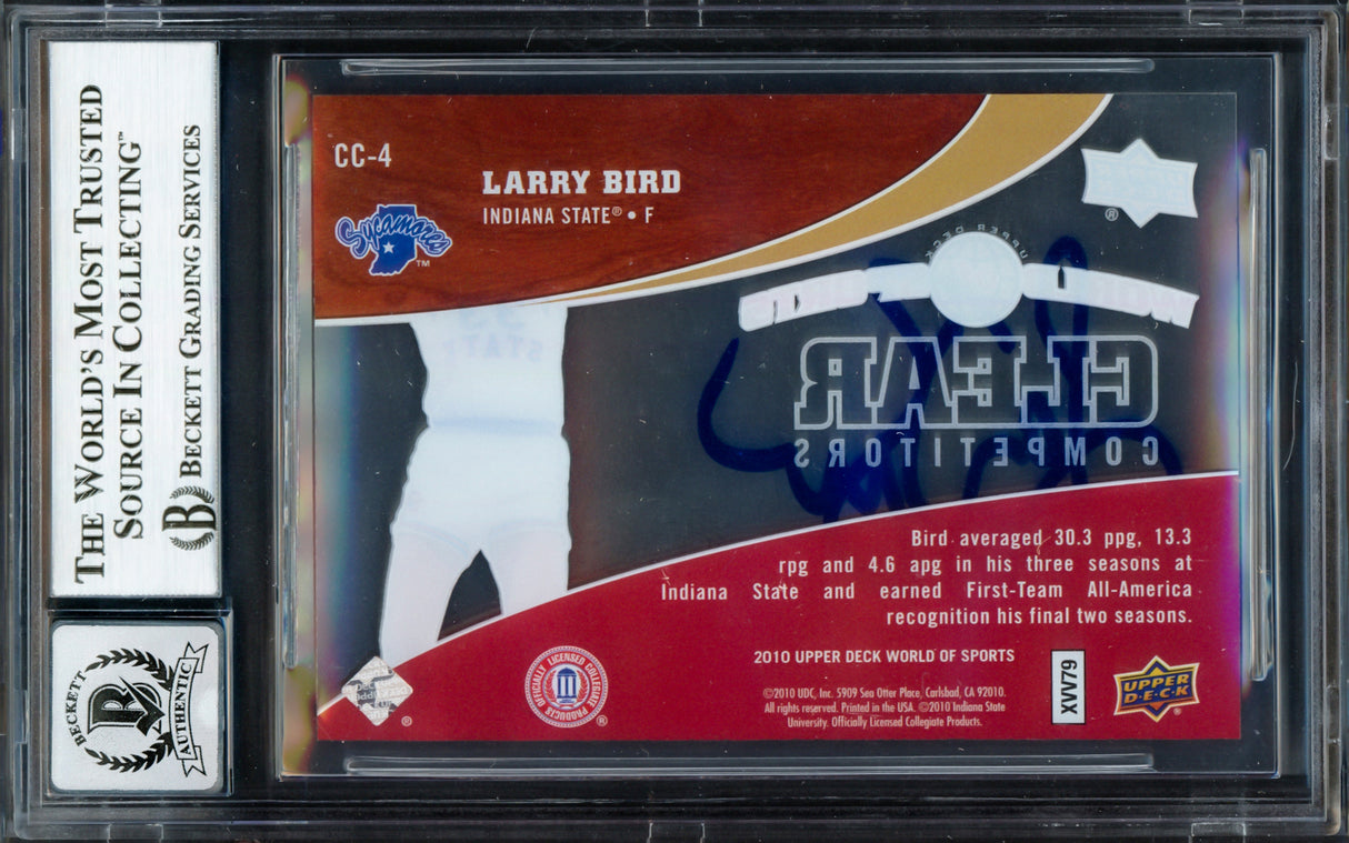 Larry Bird Autographed 2010 Upper Deck World of Sports Clear Competitors Card #CC4 Boston Celtics Auto Grade Gem Mint 10 #264/550 Beckett BAS Witness #16862768