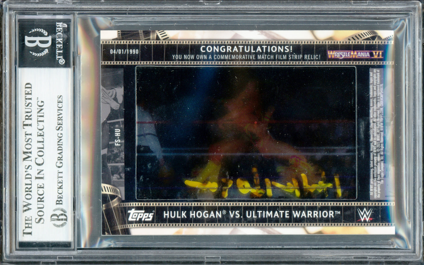 Hulk Hogan Autographed 2021 Topps WWE Manufactured Match Film Strip Relics Card #FSHU #236/299 Beckett BAS #16902372