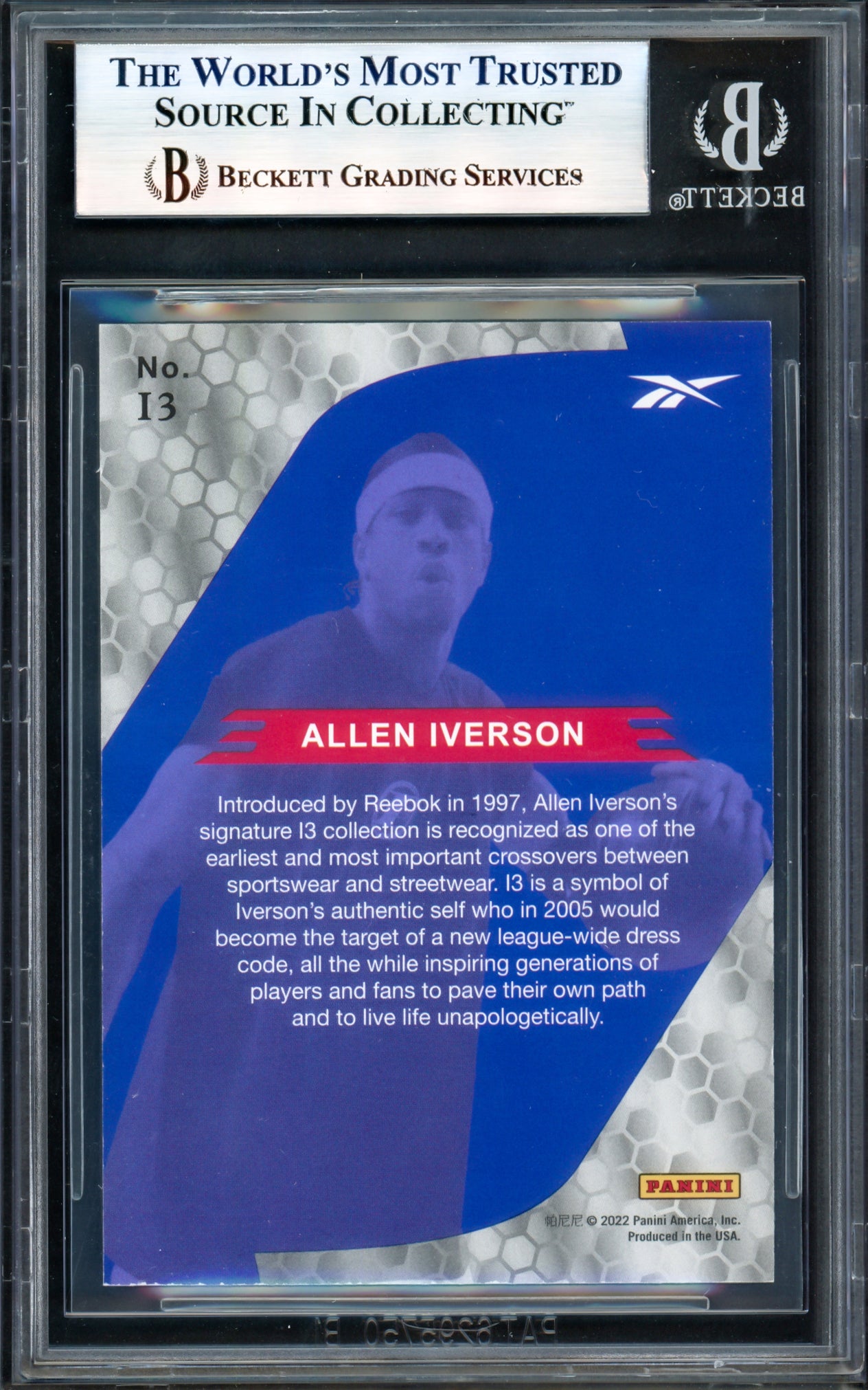 Allen Iverson Autographed 2022 Panini X Reebok Question Card #I3 Philadelphia 76ers Beckett BAS Witness #17005673