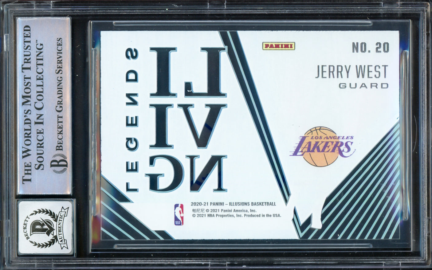 Jerry West Autographed 2020-21 Panini Illusions Living Legends Sapphire Card #20 Los Angeles Lakers Auto Grade Gem Mint 10 Beckett BAS #16622156