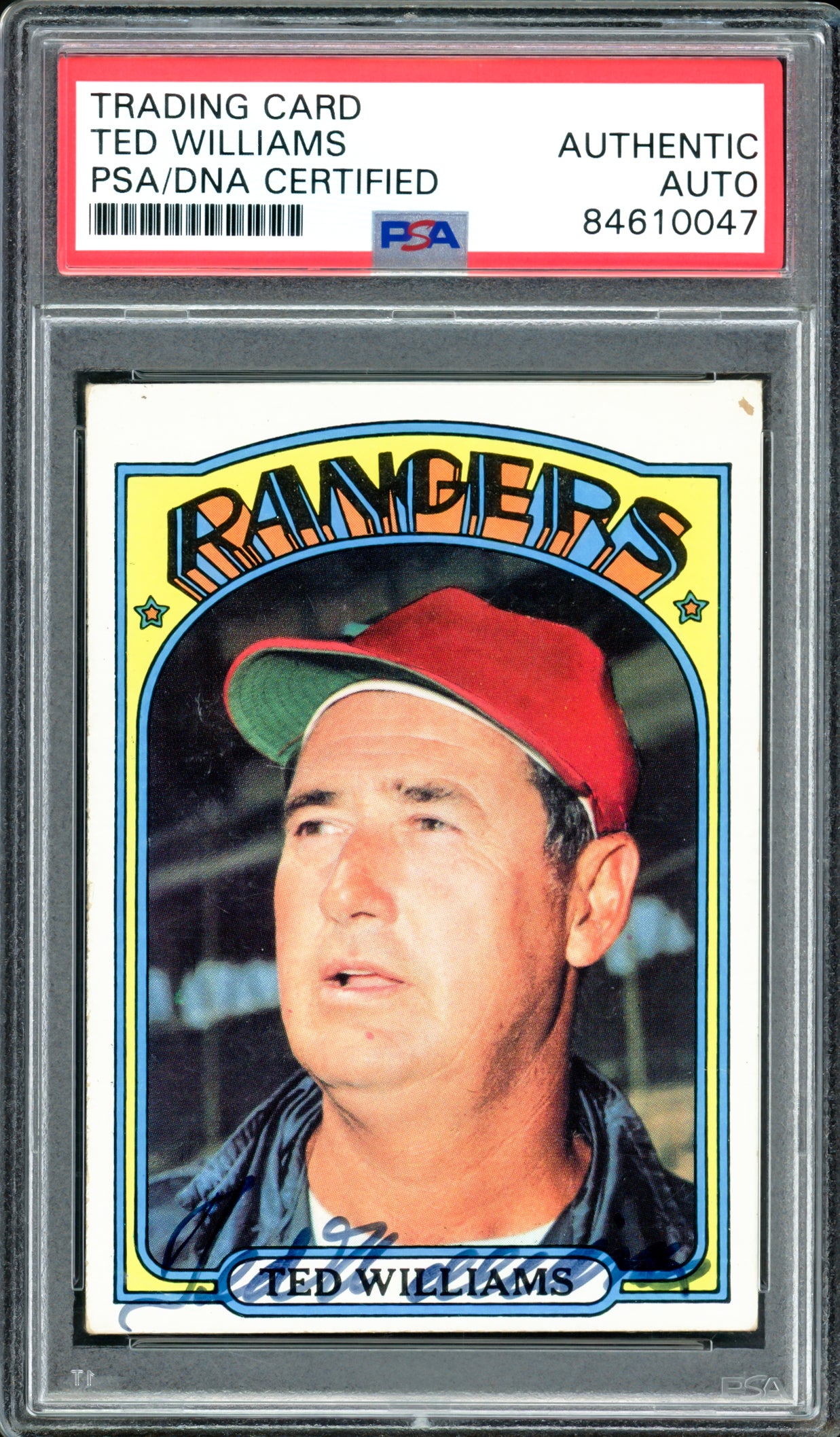 Ted Williams Autographed 1972 Topps Card #510 Texas Rangers PSA/DNA #84610047
