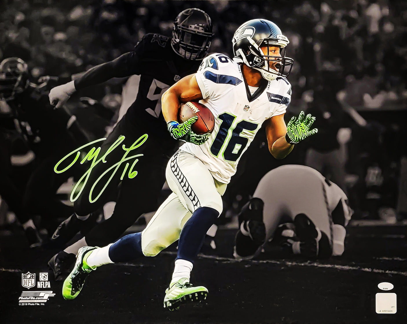 Tyler Lockett Autographed 16x20 Photo Seattle Seahawks Spotlight MCS Holo Stock #209204