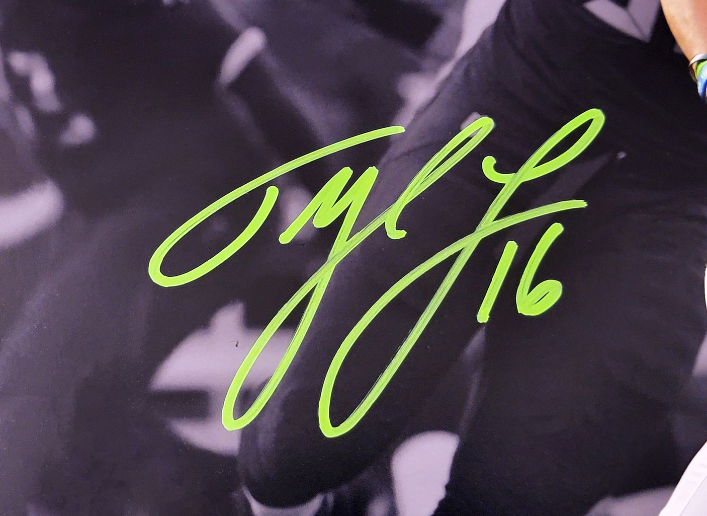 Tyler Lockett Autographed 16x20 Photo Seattle Seahawks Spotlight MCS Holo Stock #209204