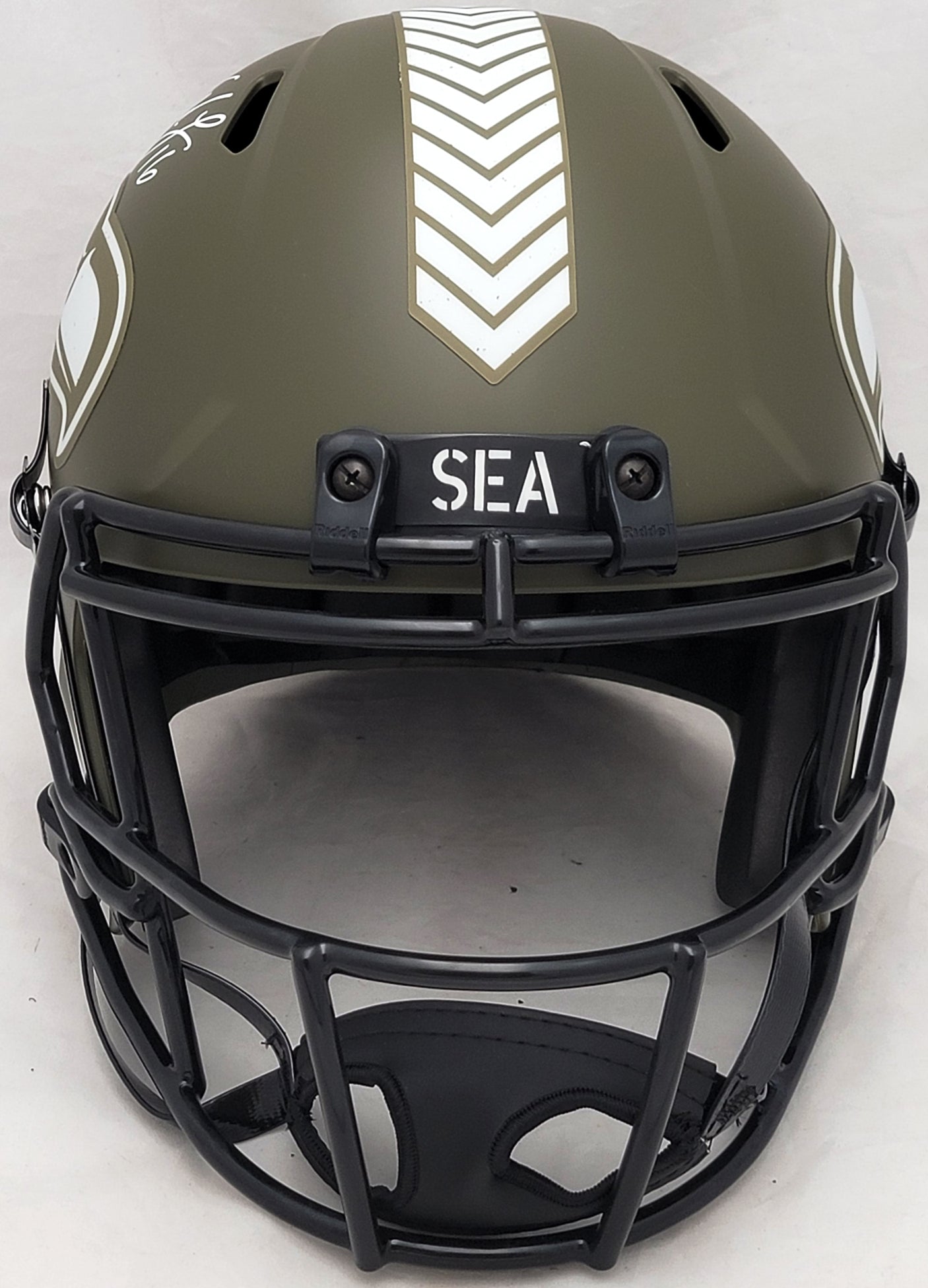 Tyler Lockett Autographed Seattle Seahawks Army Green Salute To Service Full Size Replica Speed Helmet MCS Holo Stock #209184