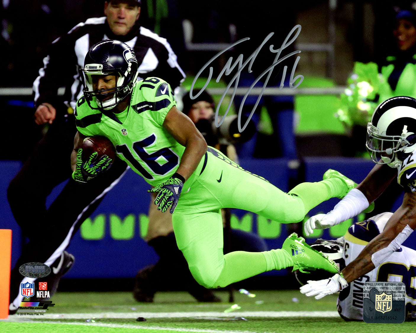 Tyler Lockett Autographed Framed 8x10 Photo Seattle Seahawks Color Rush Green MCS Holo Stock #210978