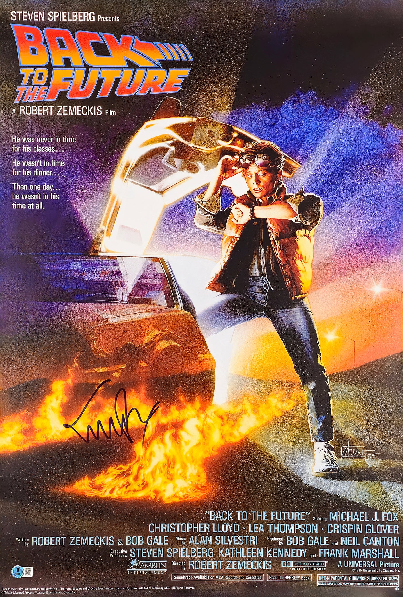 Michael J. Fox Autographed 27x40 Back to the Future Movie Poster Marty McFly Beckett BAS Witness Stock #235460
