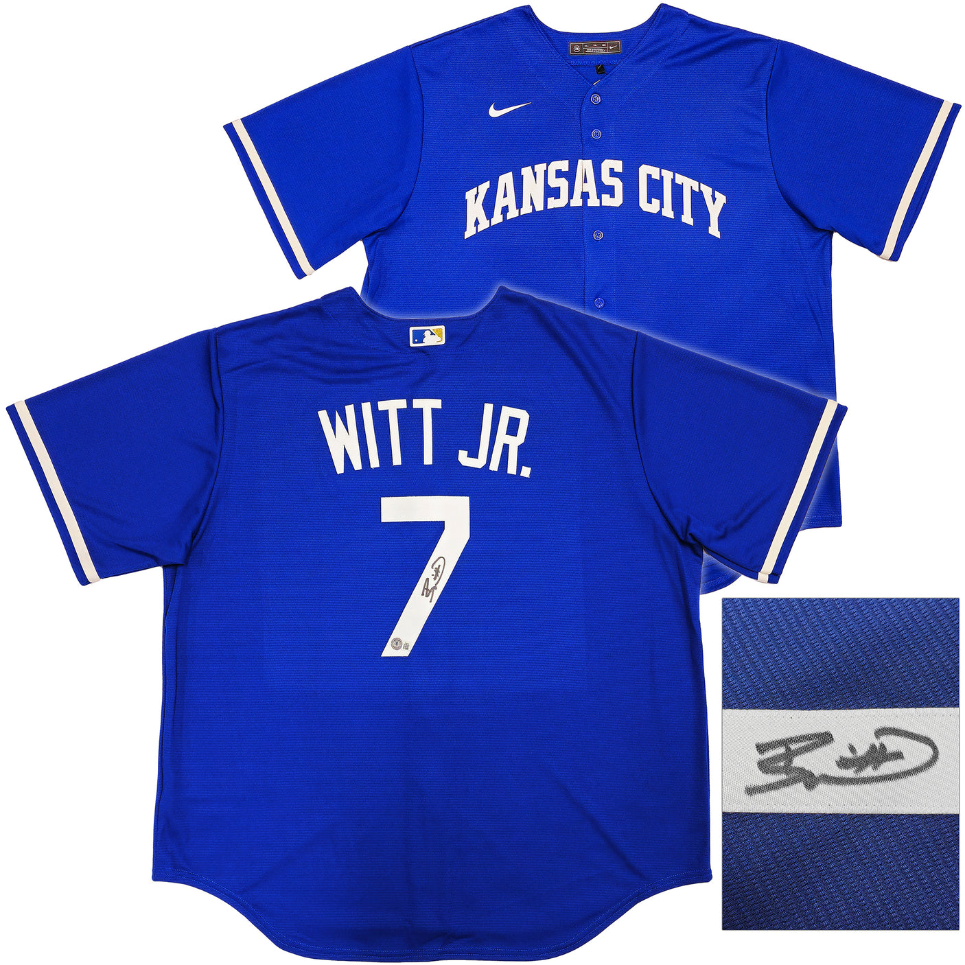 Kansas City Royals Bobby Witt Jr. Autographed Blue Nike Jersey Size XXL Beckett BAS Witness Stock #235594