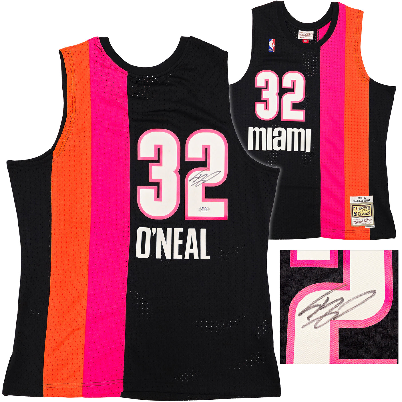 Miami Heat Shaquille Shaq O'Neal Autographed Black Authentic Mitchell & Ness 2005-06 HWC Swingman Jersey Size L PSA/DNA Stock #235522
