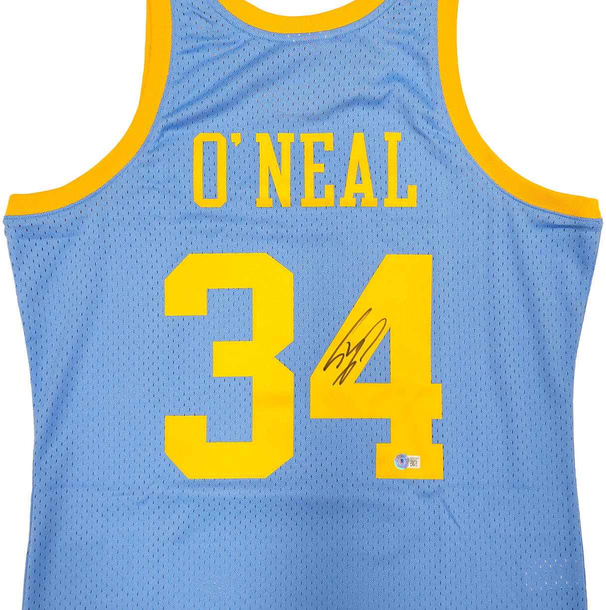 Los Angeles Lakers Shaquille Shaq O'Neal Autographed Baby Blue Authentic Mitchell & Ness 2001-02 HWC Swingman Jersey Size L Beckett BAS Witness Stock #235515