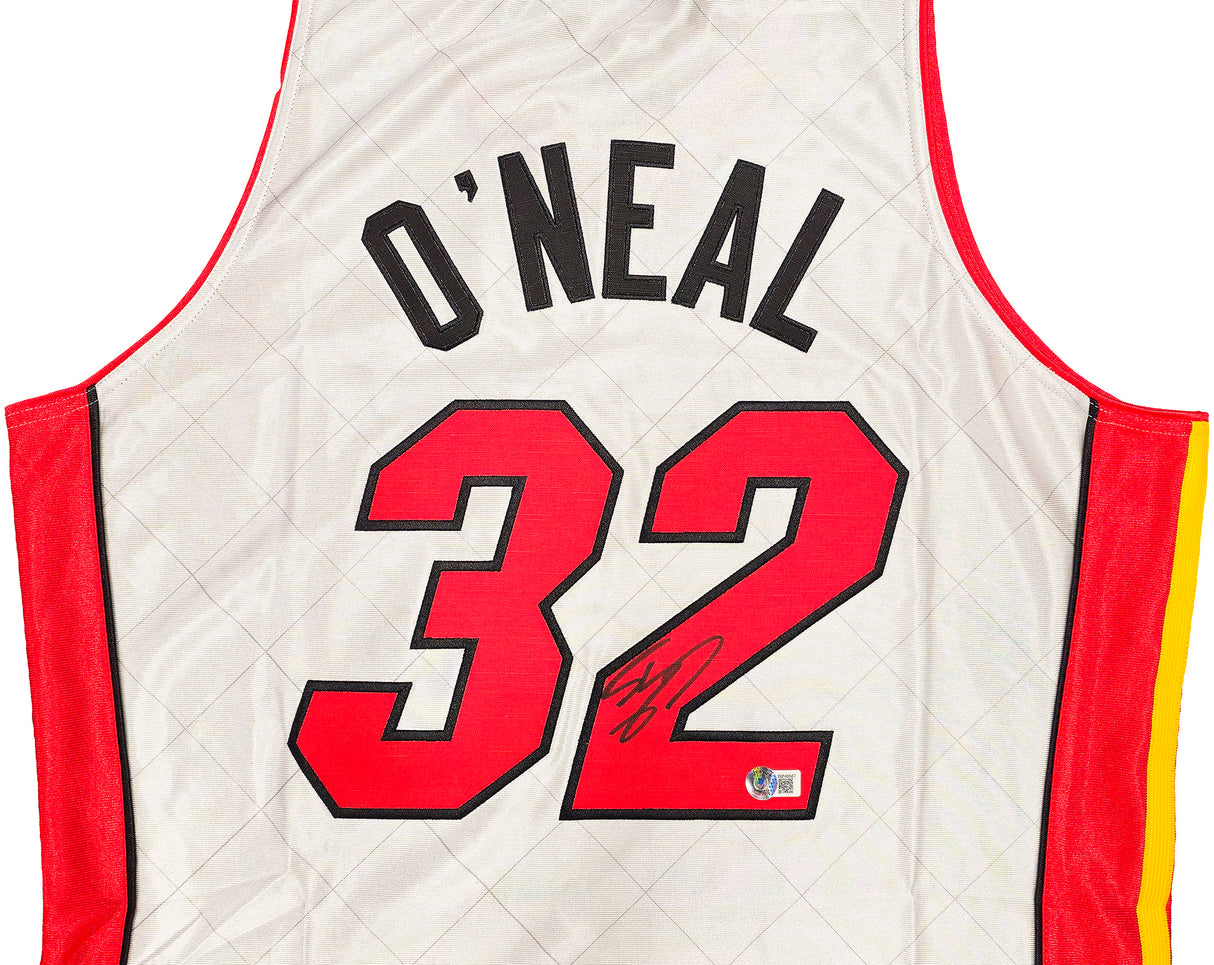 Miami Heat Shaquille Shaq O'Neal Autographed Silver Authentic Mitchell & Ness 2005-06 HWC Swingman NBA 75th Anniversary Platinum Jersey Size L Beckett BAS Witness Stock #235524