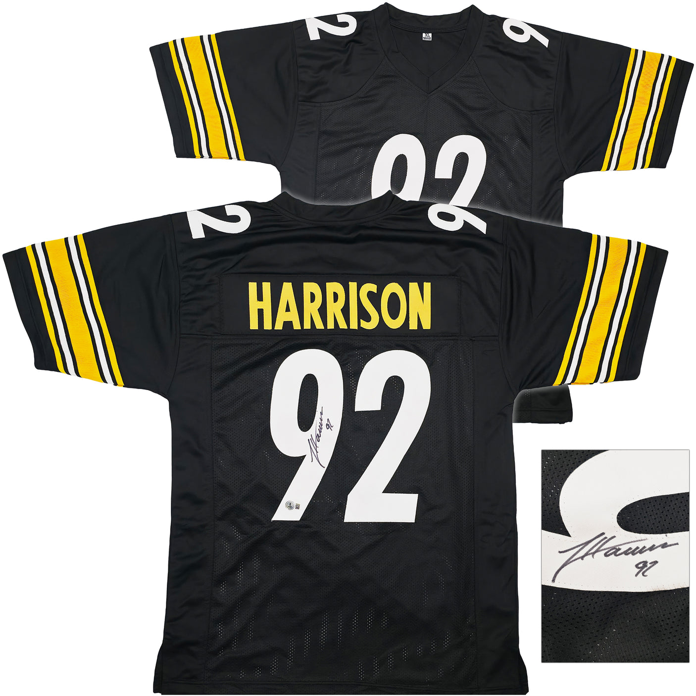 Pittsburgh Steelers James Harrison Autographed Black Jersey Beckett BAS Witness Stock #253382