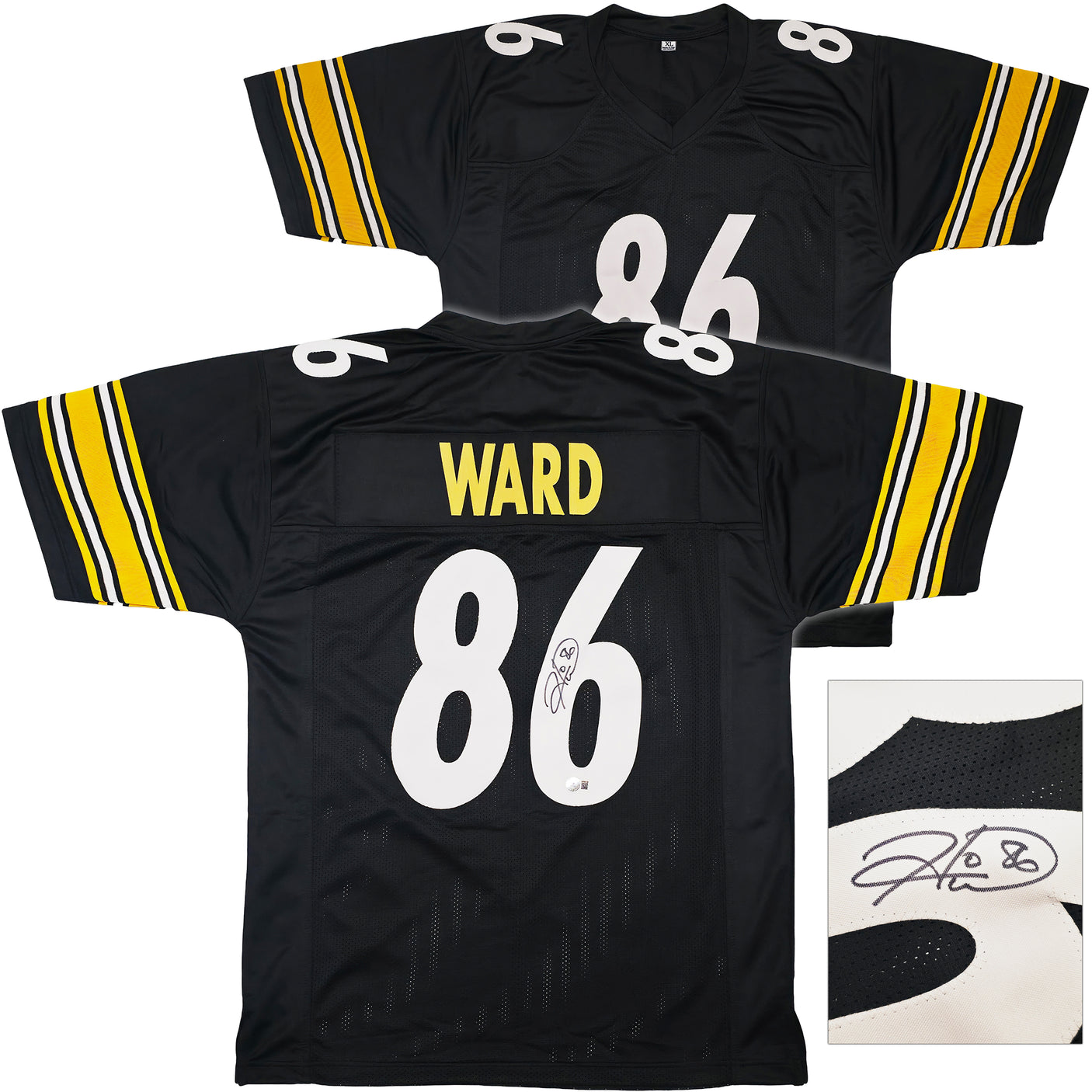 Pittsburgh Steelers Hines Ward Autographed Black Jersey Beckett BAS Witness Stock #253381