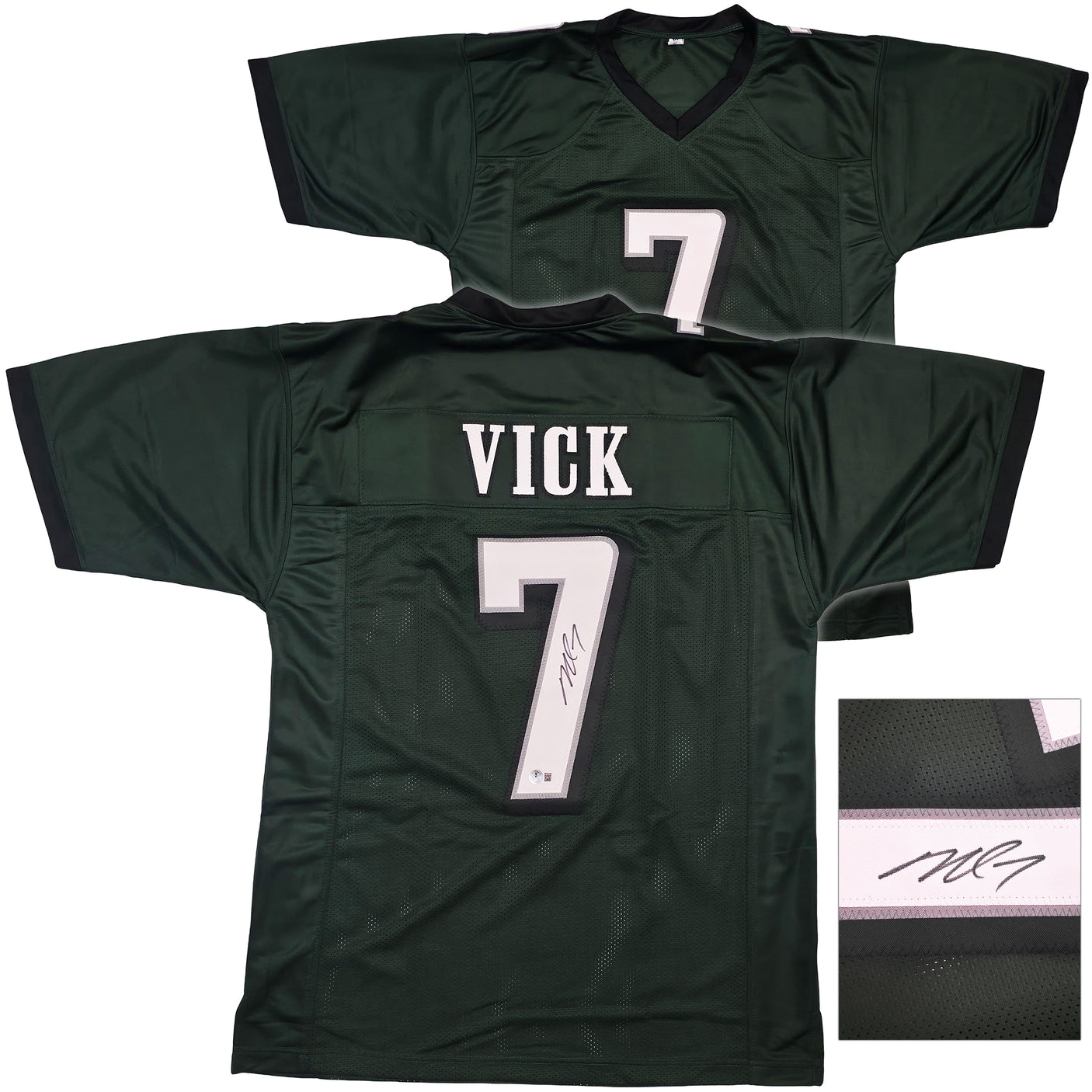 Philadelphia Eagles Michael Vick Autographed Green Jersey Beckett BAS Witness Stock #253384