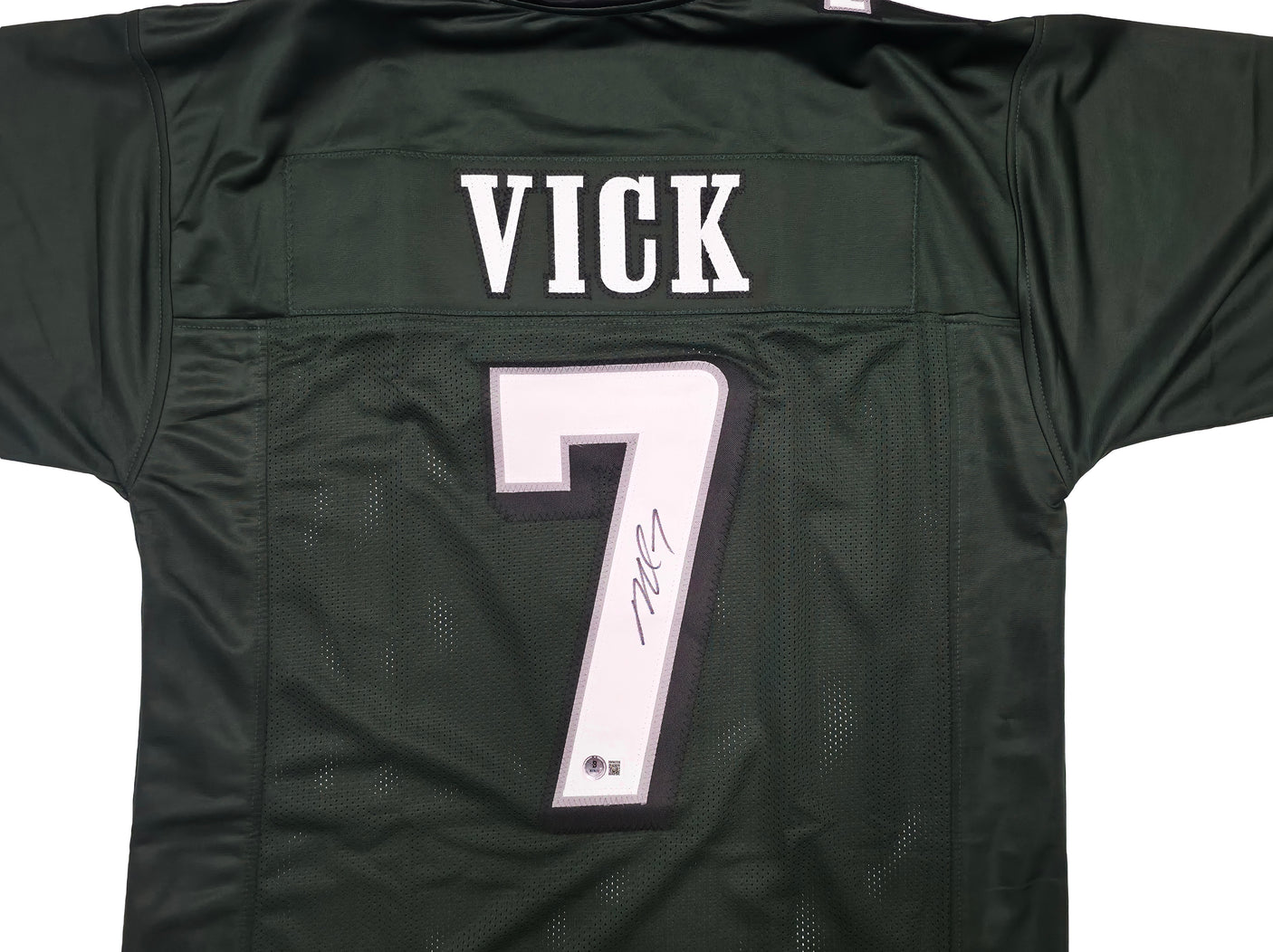 Philadelphia Eagles Michael Vick Autographed Green Jersey Beckett BAS Witness Stock #253384