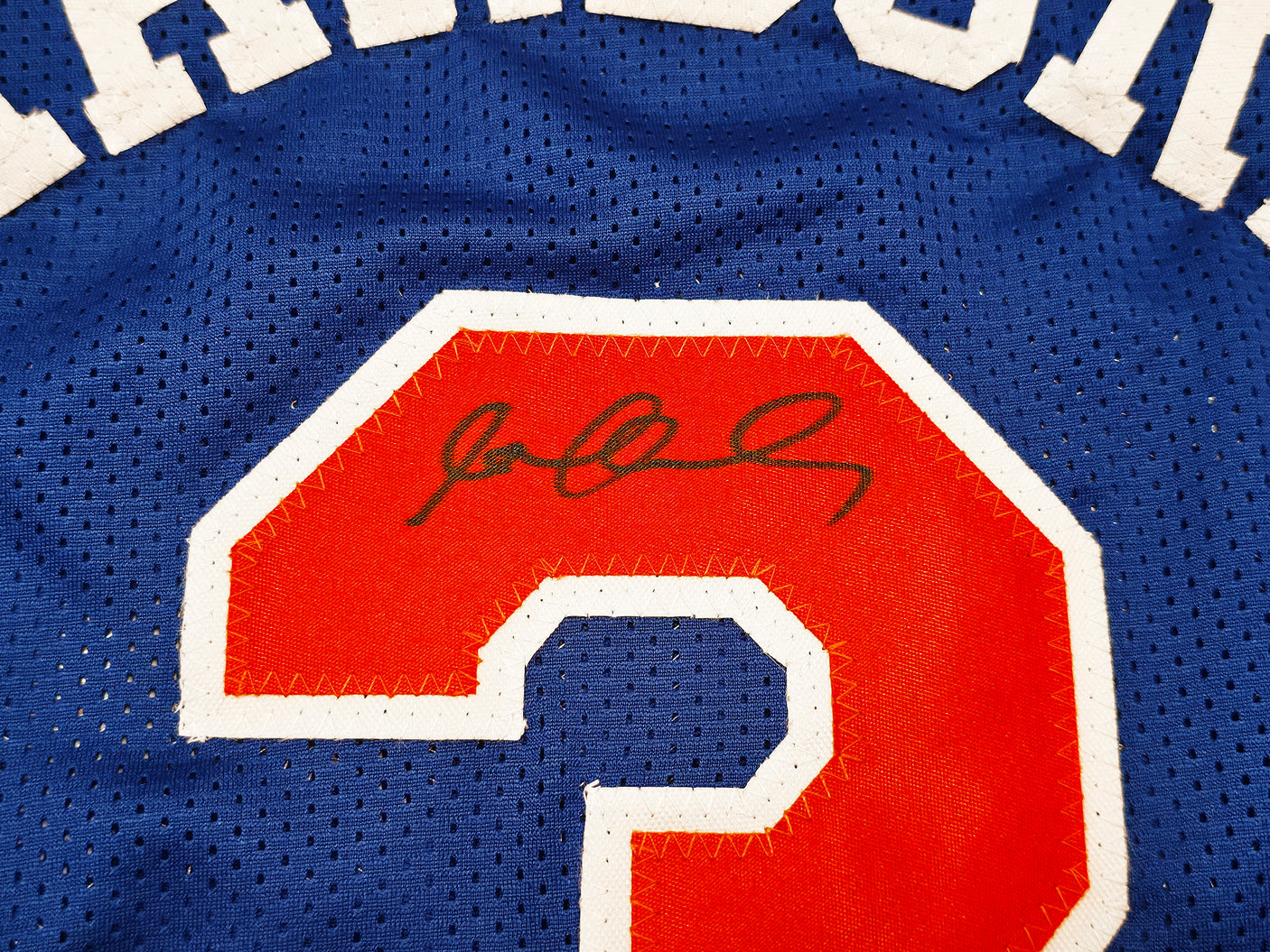 New York Knicks Stephon Marbury Autographed Blue Jersey Beckett BAS Witness Stock #253385