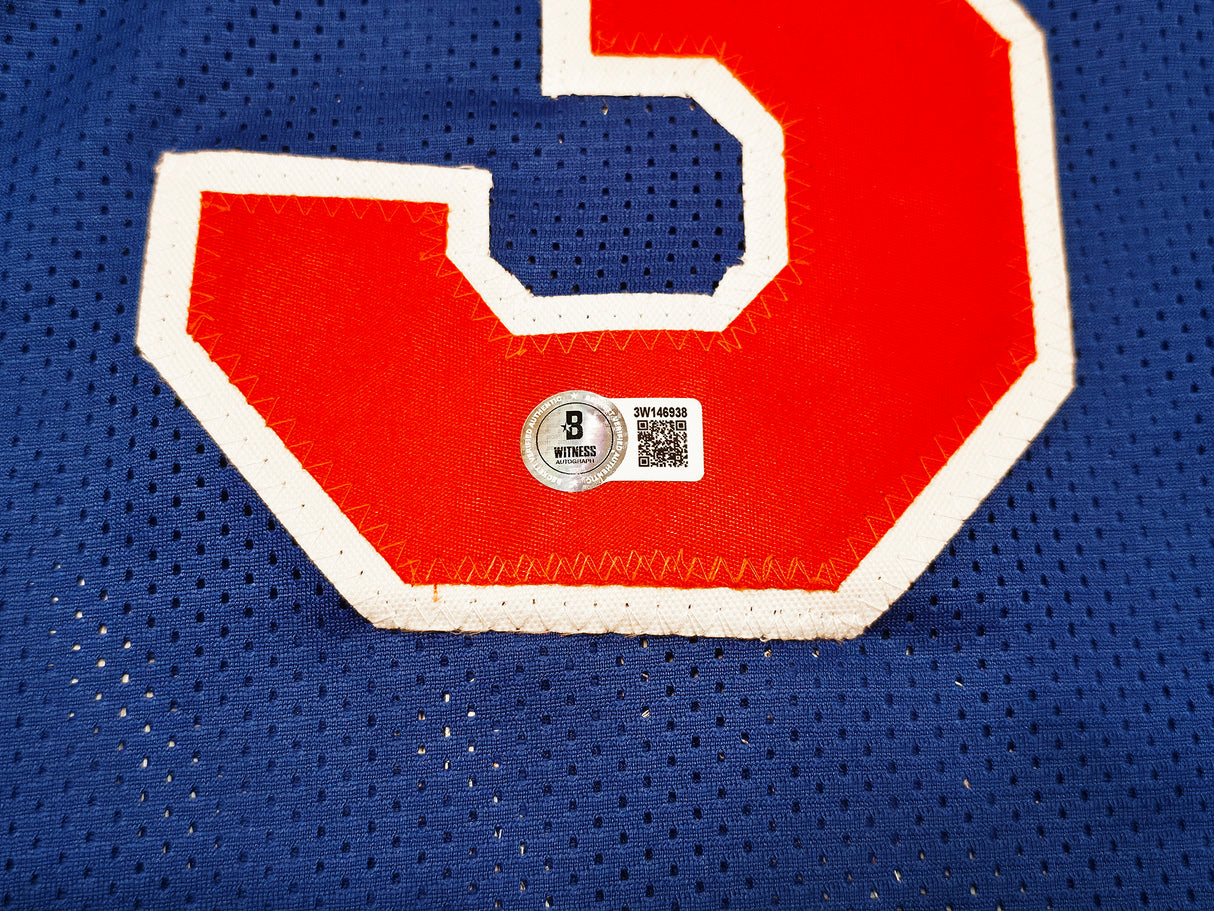 New York Knicks Stephon Marbury Autographed Blue Jersey Beckett BAS Witness Stock #253385
