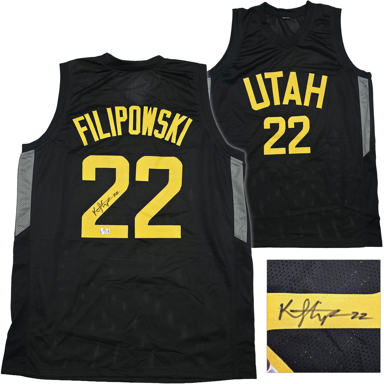 Utah Jazz Kyle Filipowski Autographed Black Jersey Beckett BAS Witness Stock #253282