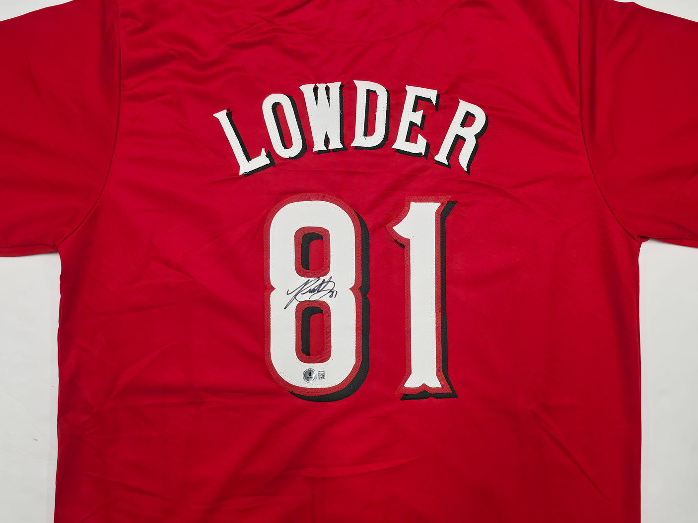 Cincinnati Reds Rhett Lowder Autographed Red Jersey Beckett BAS Witness Stock #253290