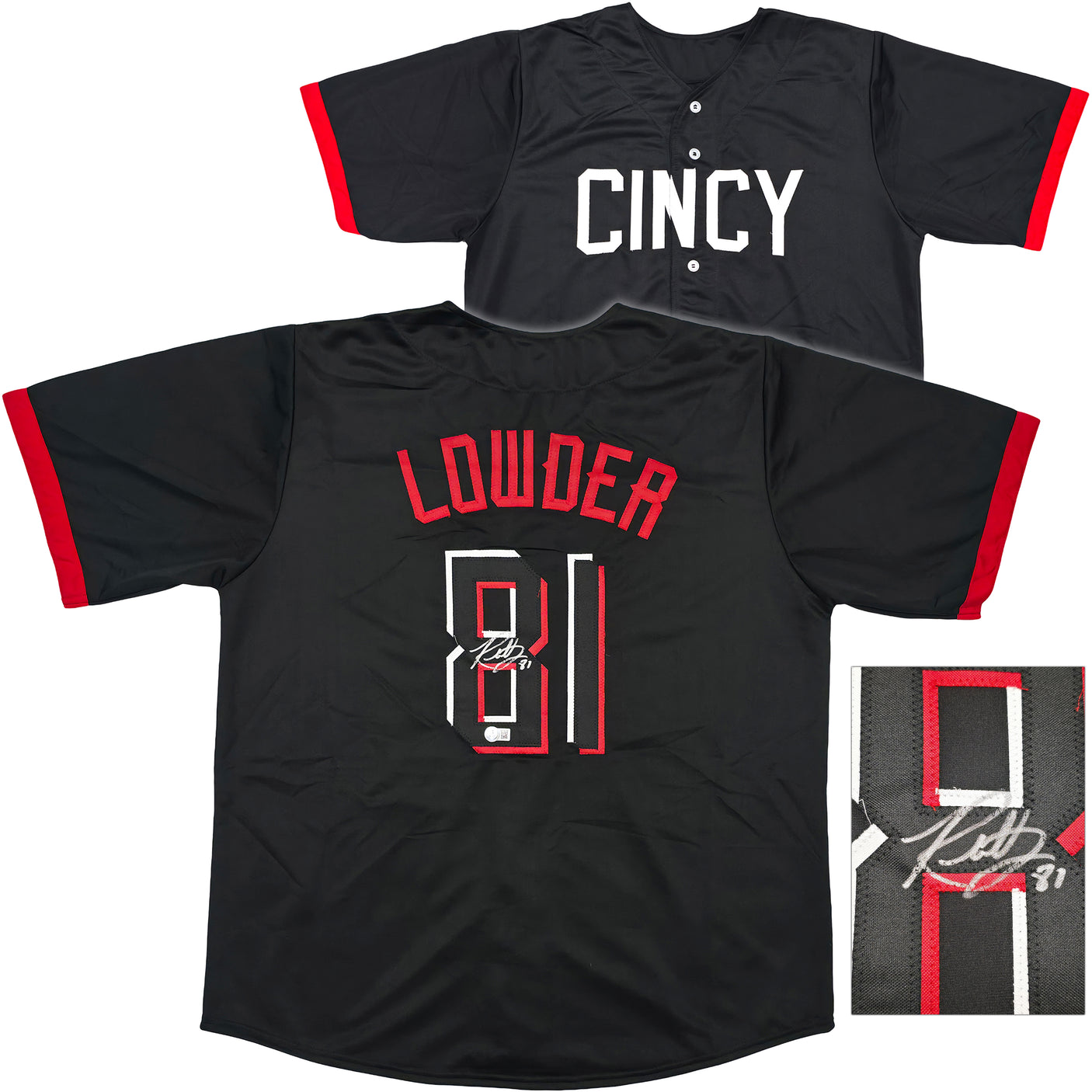 Cincinnati Reds Rhett Lowder Autographed Black Jersey Beckett BAS Witness Stock #253289