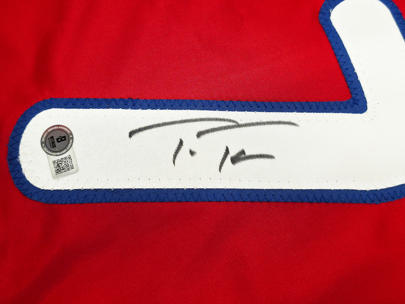 Philadelphia Phillies Trea Turner Autographed Red Jersey Beckett BAS Witness Stock #253488