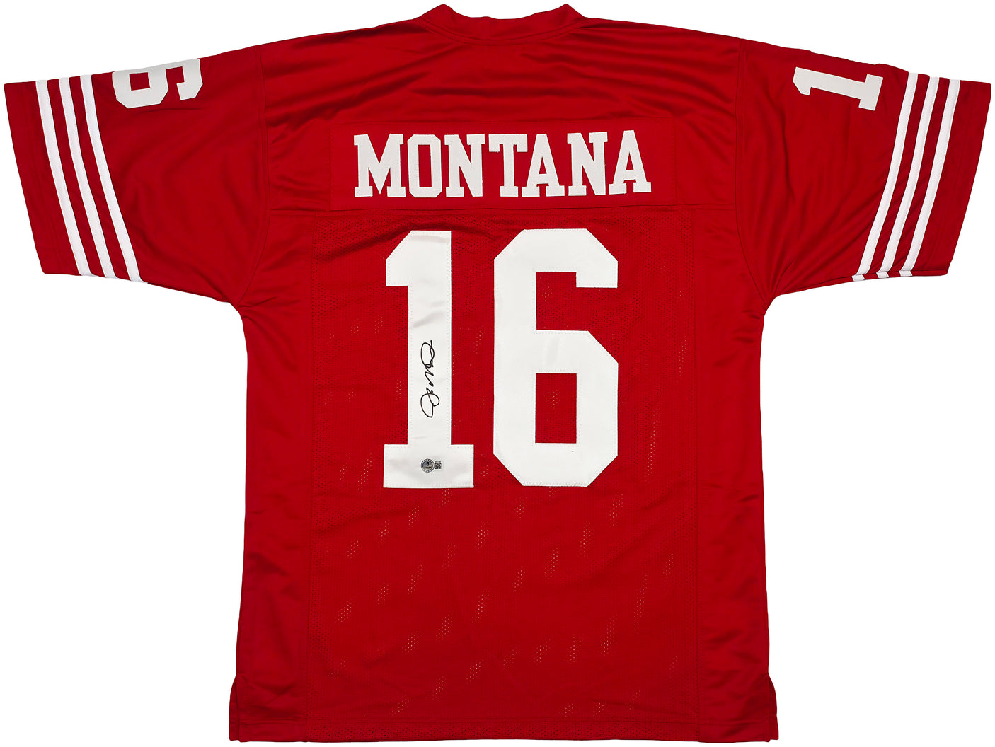 San Francisco 49ers Joe Montana Autographed Red Jersey Beckett BAS QR Stock #253485