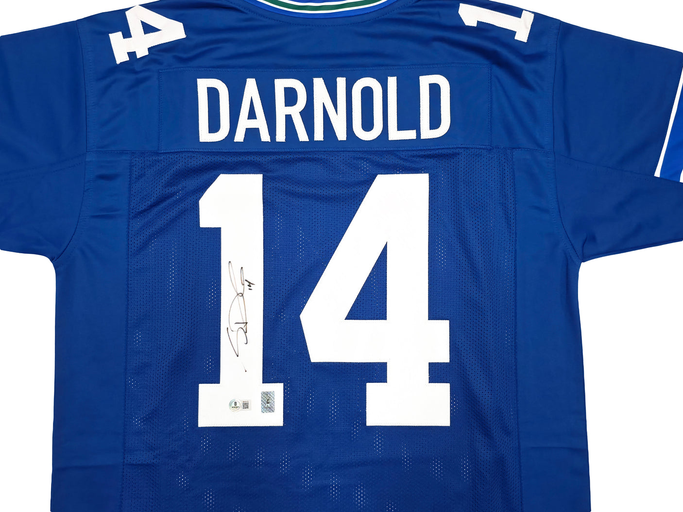 Seattle Seahawks Sam Darnold Autographed Throwback Blue Jersey Beckett BAS QR Stock #253403