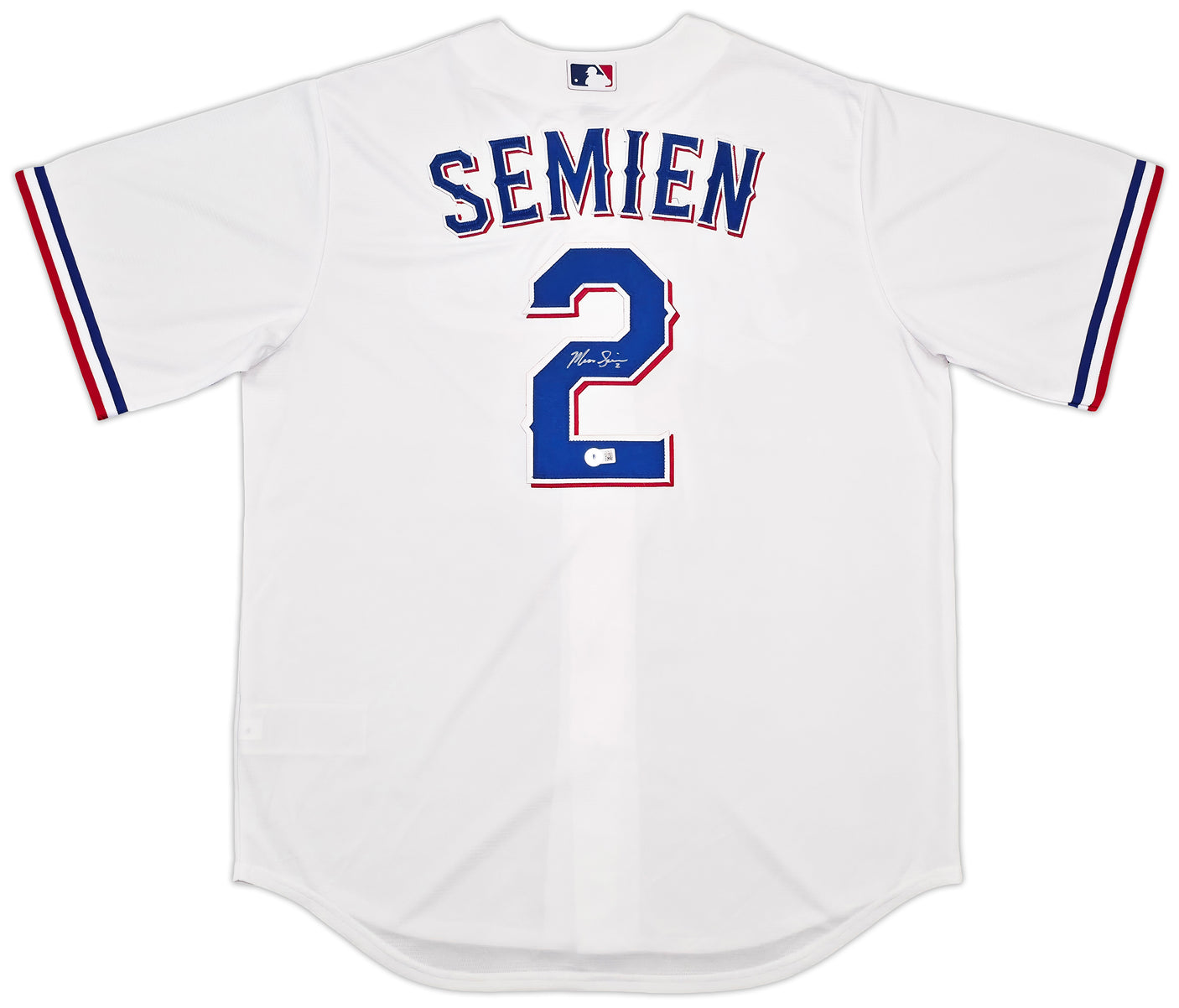 Texas Rangers Marcus Semien Autographed White Nike Jersey Size L Beckett BAS Witness Stock #252430