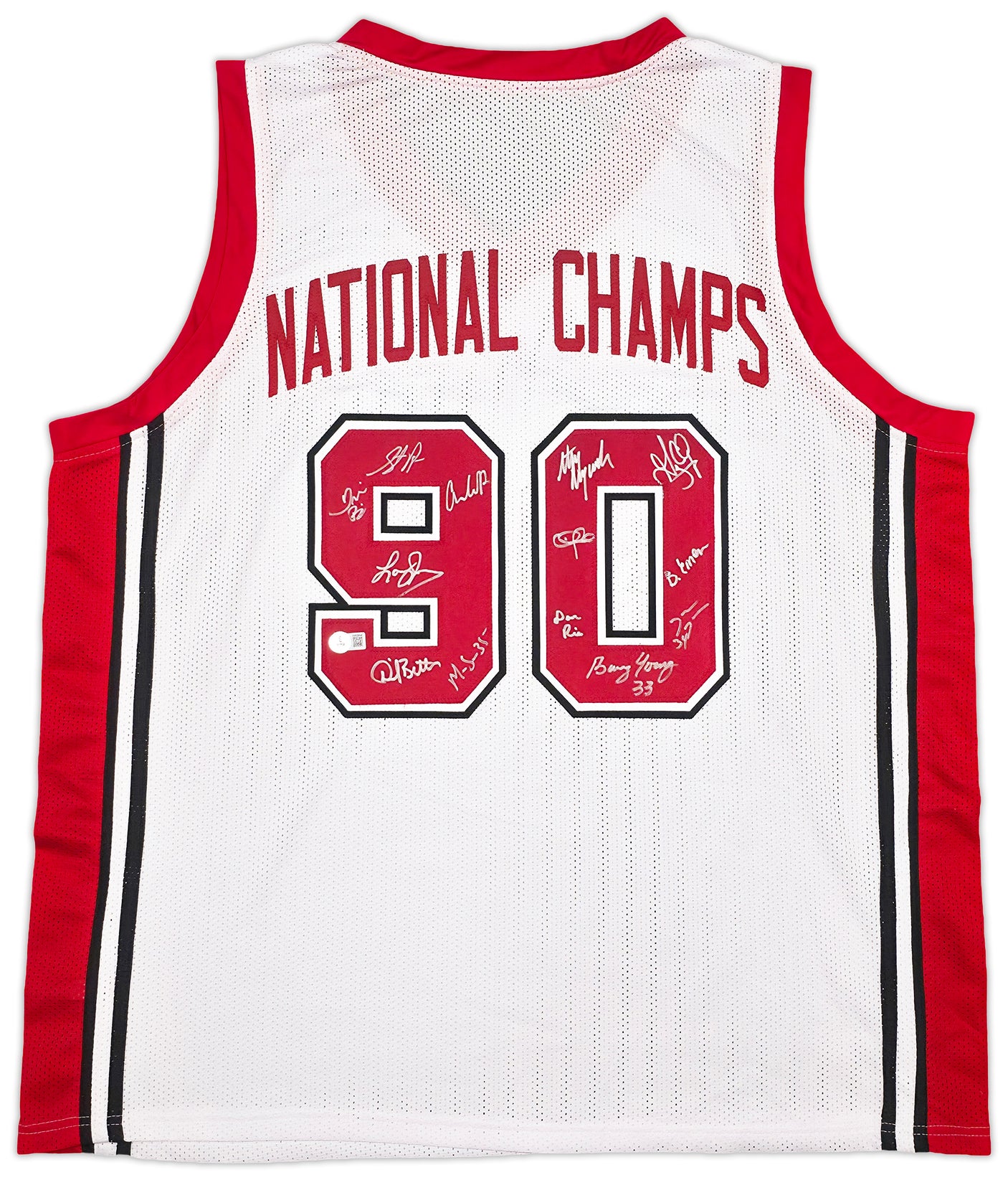 UNLV Runnin Rebels 1990 NCAA Champions Autographed White Jersey With 13 Signatures Including Larry Johnson Beckett BAS Witness Stock #252796