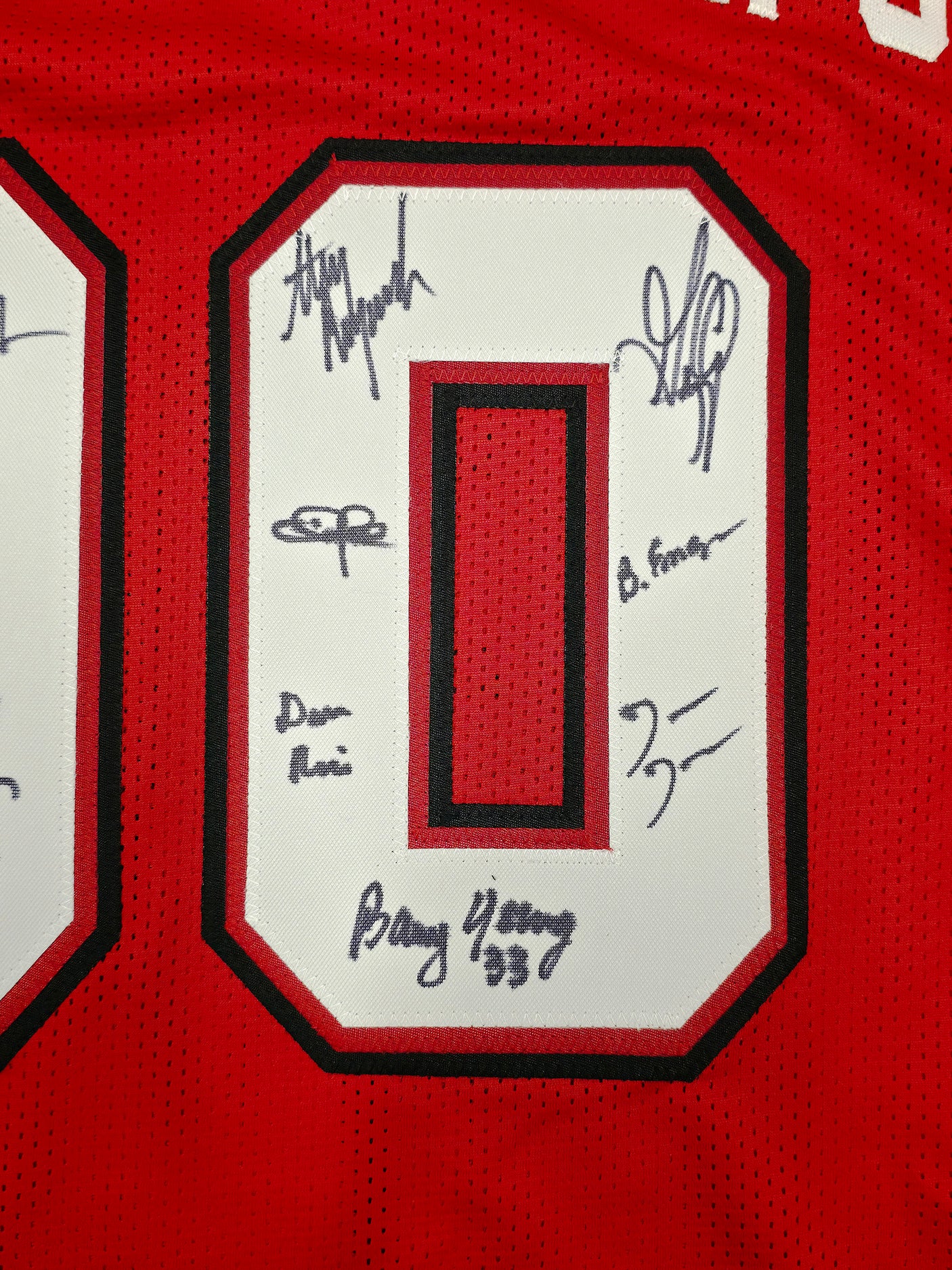 UNLV Runnin Rebels 1990 NCAA Champions Autographed Red Jersey With 13 Signatures Including Larry Johnson Beckett BAS Witness Stock #252797
