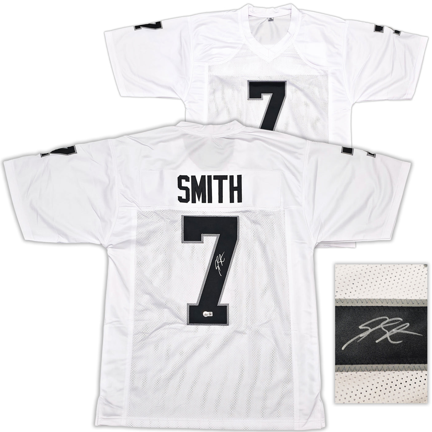 Las Vegas Raiders Geno Smith Autographed White Jersey Beckett BAS Witness Stock #253487