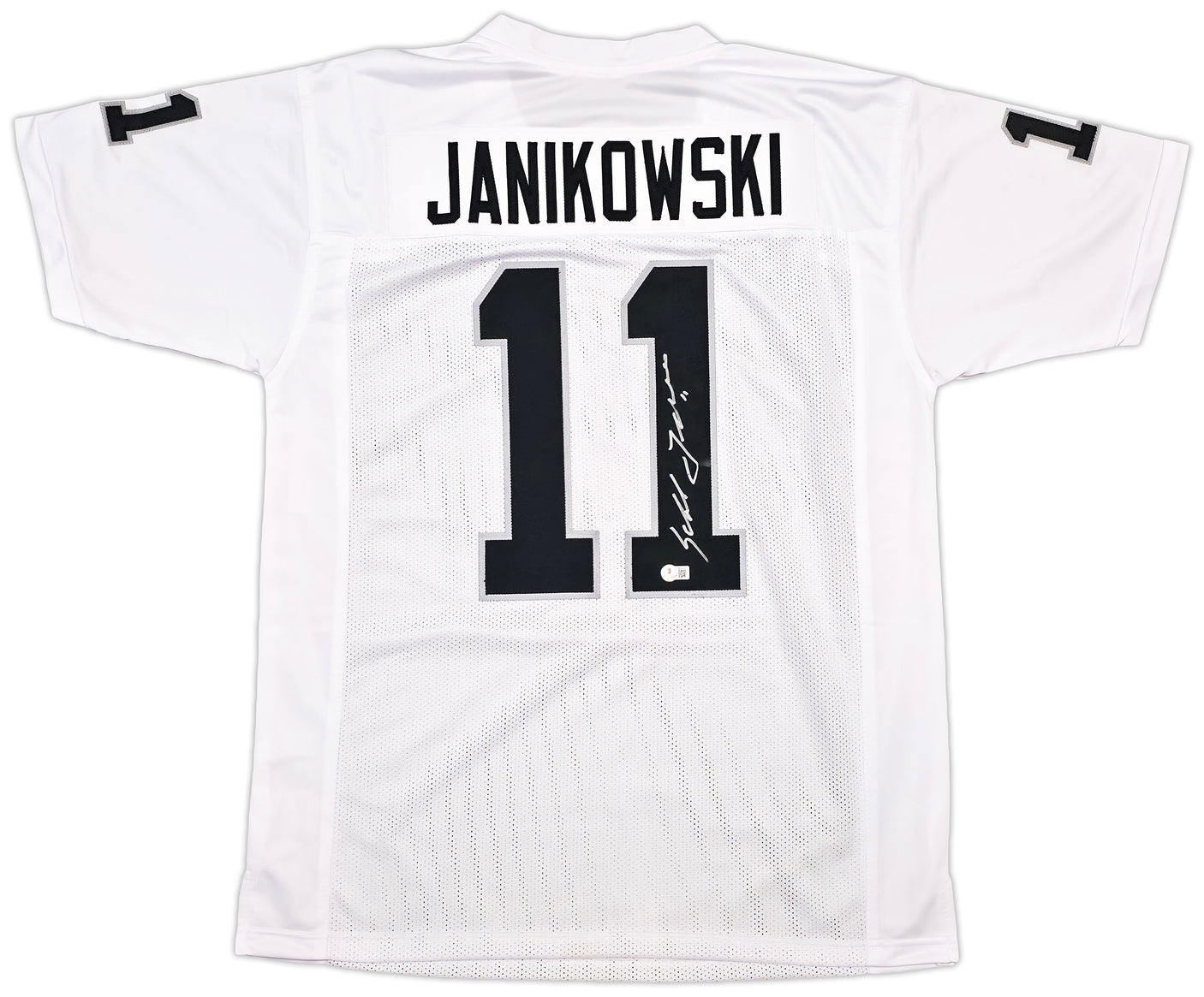 Oakland Raiders Sebastian Janikowski Autographed White Jersey Beckett BAS QR Stock #253390