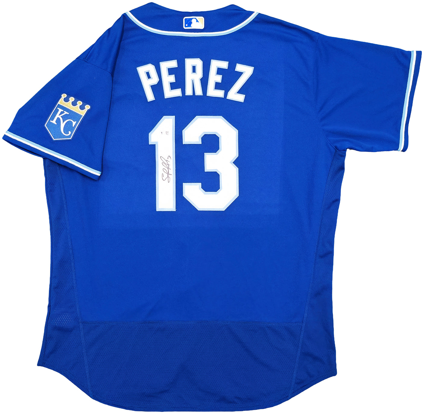Kansas City Royals Salvador Perez Autographed Blue Nike Authentic Collection Jersey Size 52 Beckett BAS Witness Stock #253493
