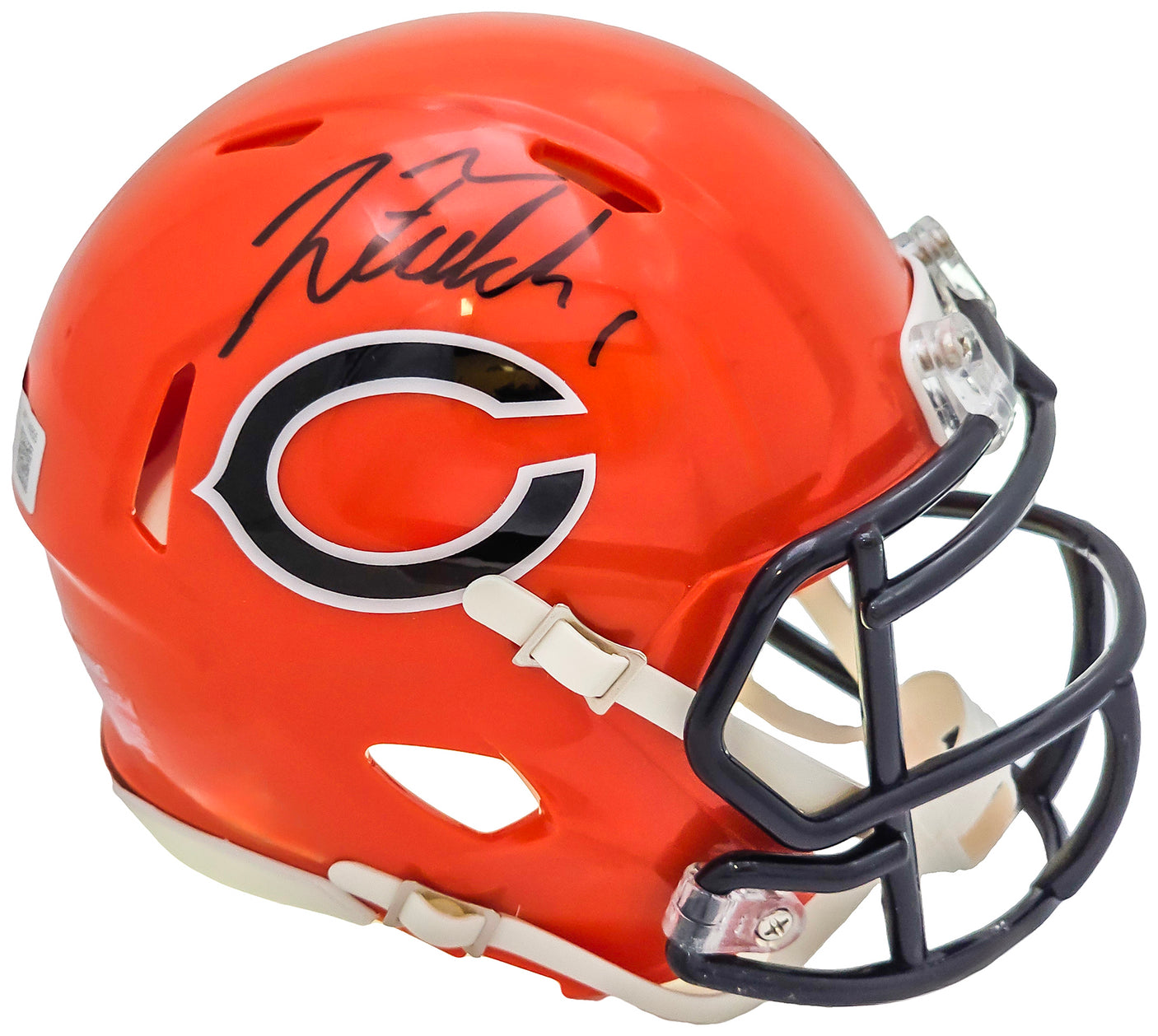 Justin Fields Autographed Chicago Bears 2022 Alternate Orange Speed Mini Helmet Beckett BAS Witness Stock #220590