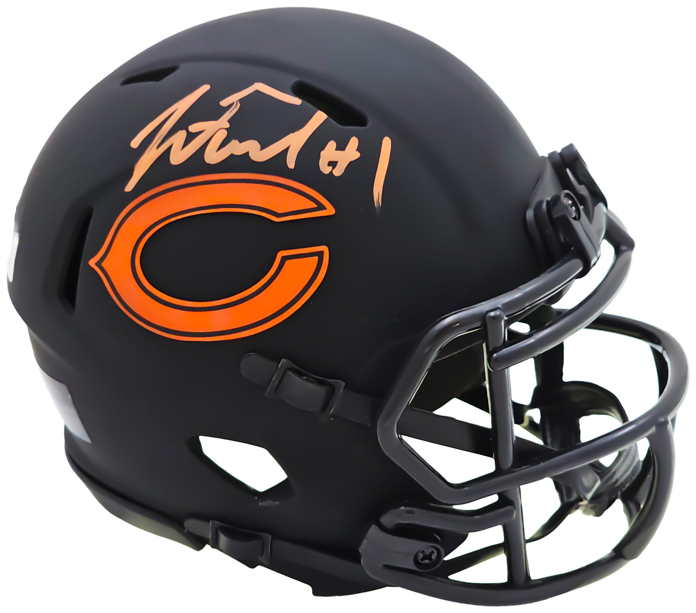 Justin Fields Autographed Chicago Bears Eclipse Black Speed Mini Helmet Beckett BAS QR Stock #220594