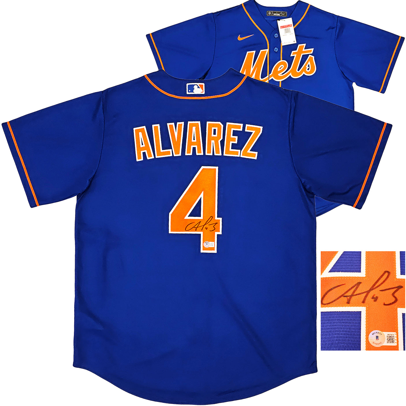 New York Mets Francisco Alvarez Autographed Blue Nike Jersey Size L Beckett BAS Witness Stock #220557