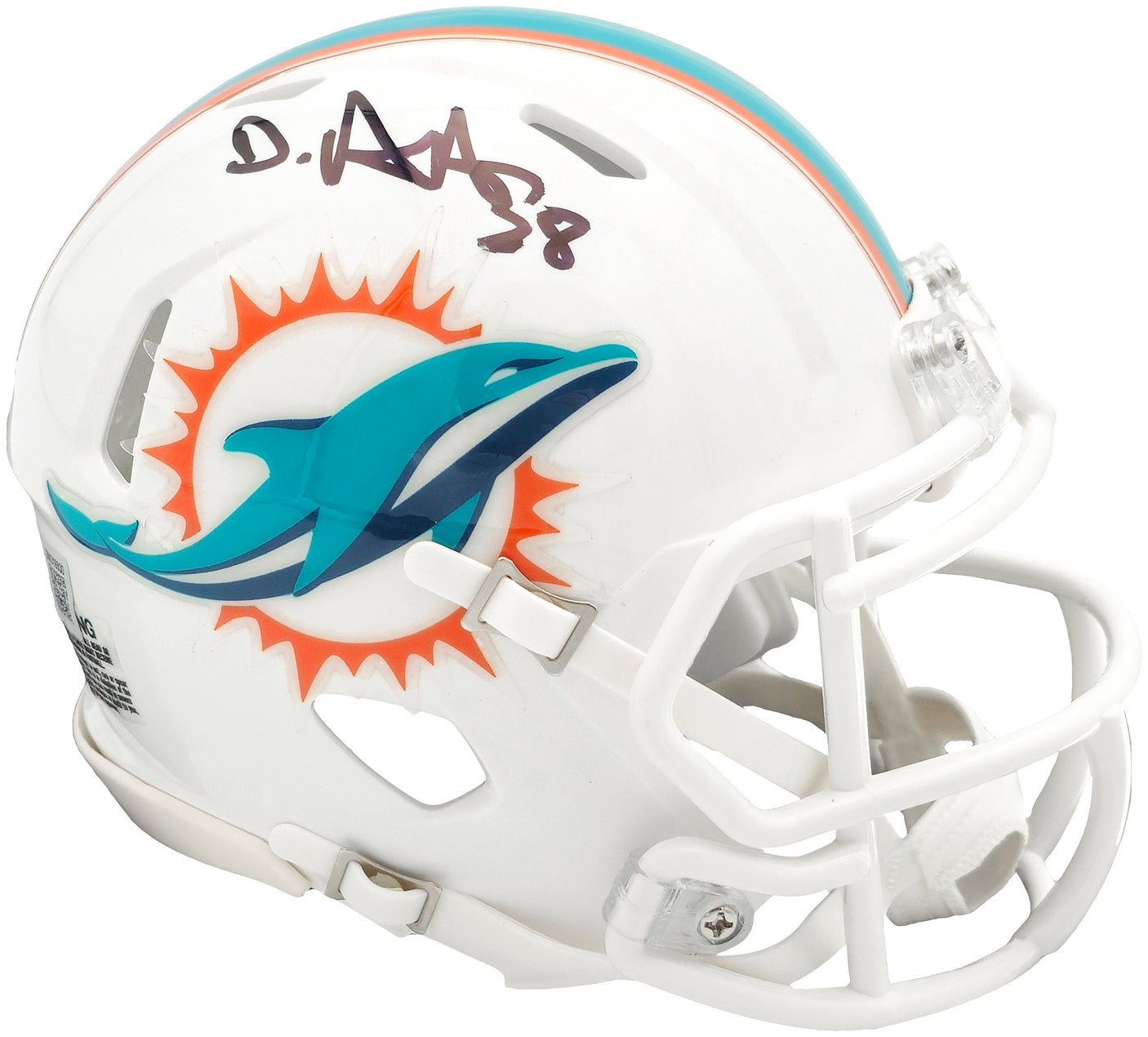 De'Von Achane Autographed Miami Dolphins White Speed Mini Helmet Beckett BAS Witness Stock #235091