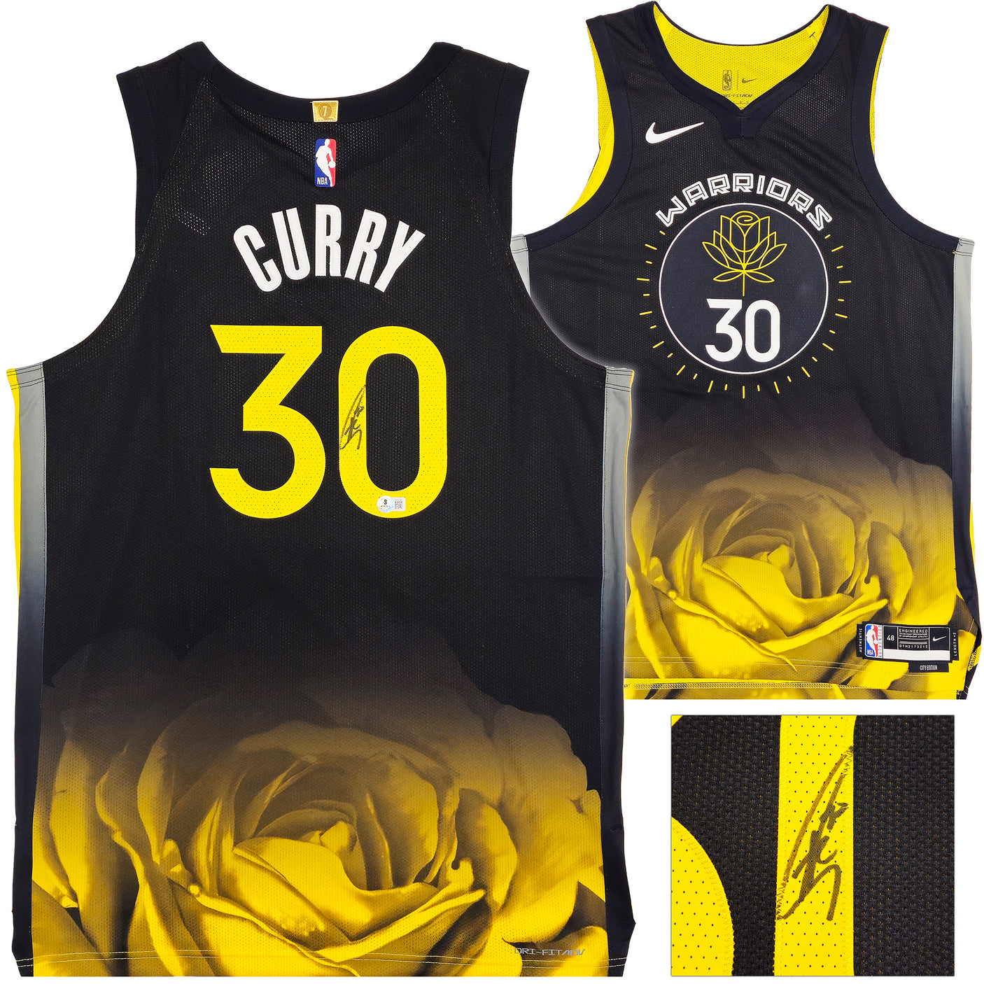 Golden State Warriors Stephen Curry Autographed Black Nike Authentic City Edition Jersey Size 48 Length +2 Beckett BAS QR Stock #234964