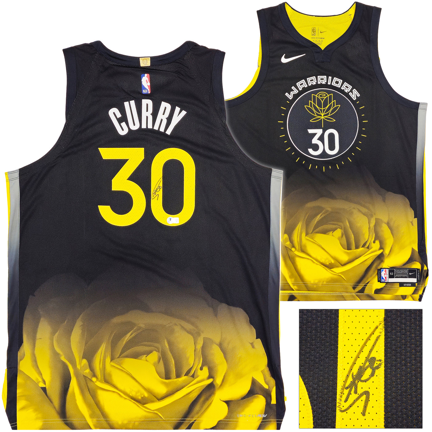 Golden State Warriors Stephen Curry Autographed Black Nike Authentic City Edition Jersey Size 52 Length +2 Beckett BAS QR Stock #234965