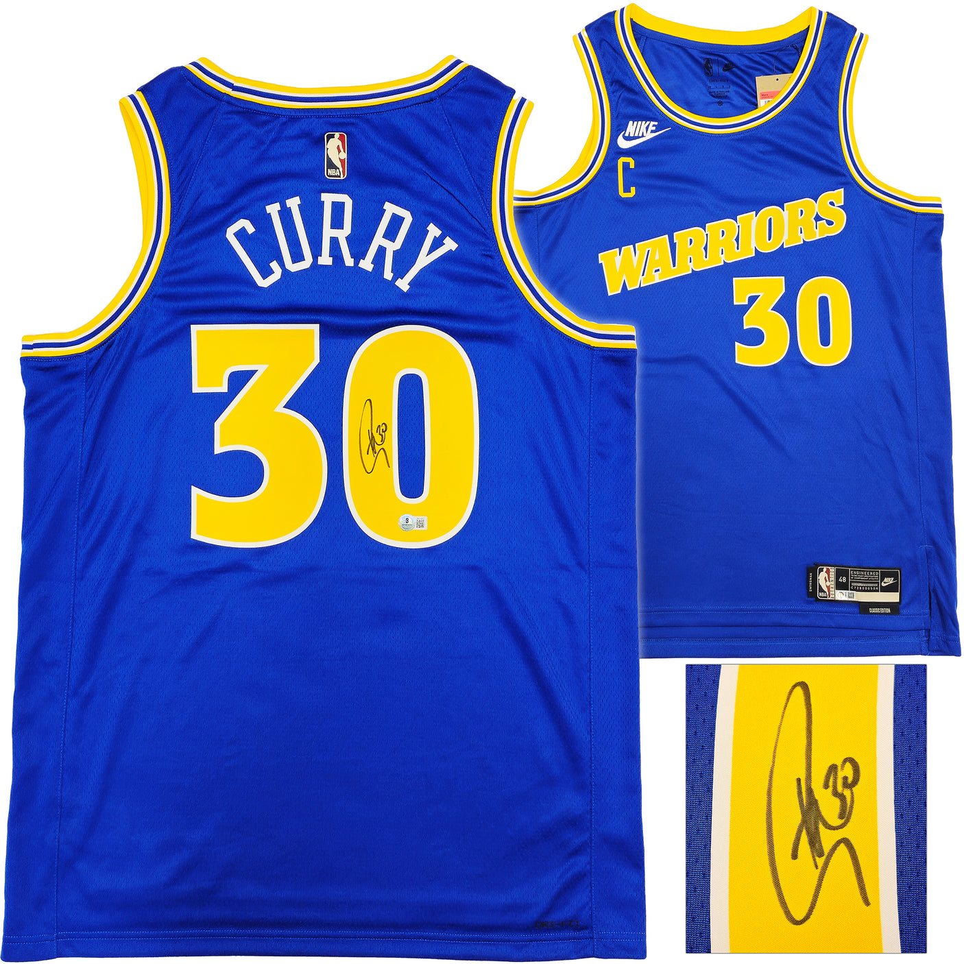 Golden State Warriors Stephen Curry Autographed Blue Nike Swingman Classic Edition Jersey Size 48 Beckett BAS QR Stock #234961