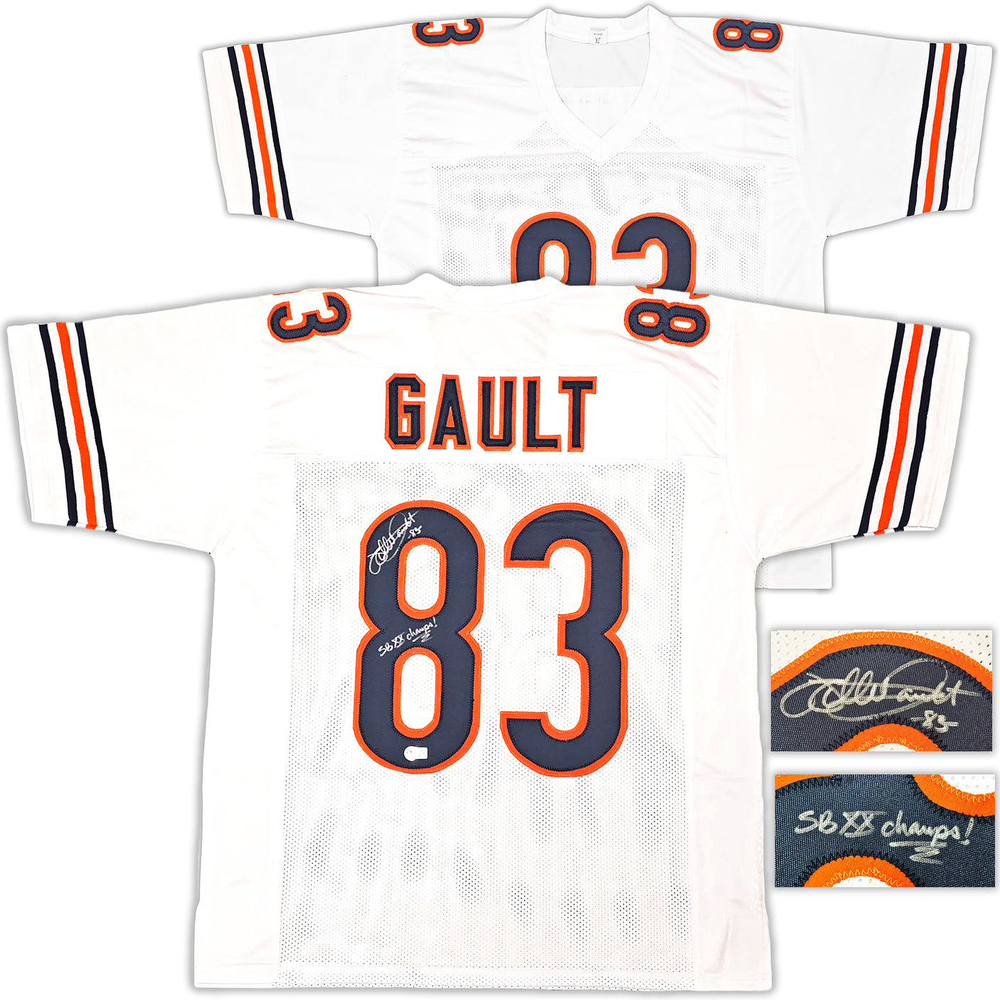 Chicago Bears Willie Gault Autographed White Jersey "SB XX CHAMPS" Beckett BAS Witness Stock #221063