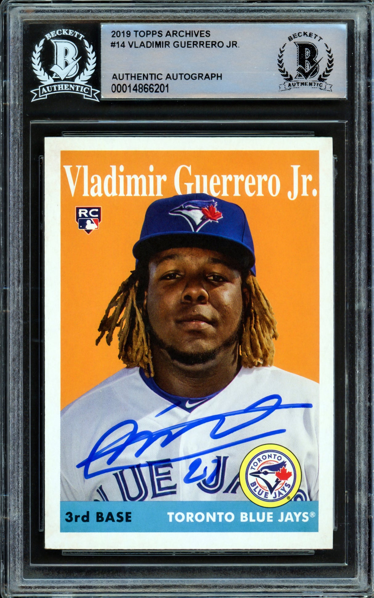 Vladimir Guerrero Jr. Autographed 2019 Topps Archives Rookie Card #14 Toronto Blue Jays Beckett BAS Stock #209792