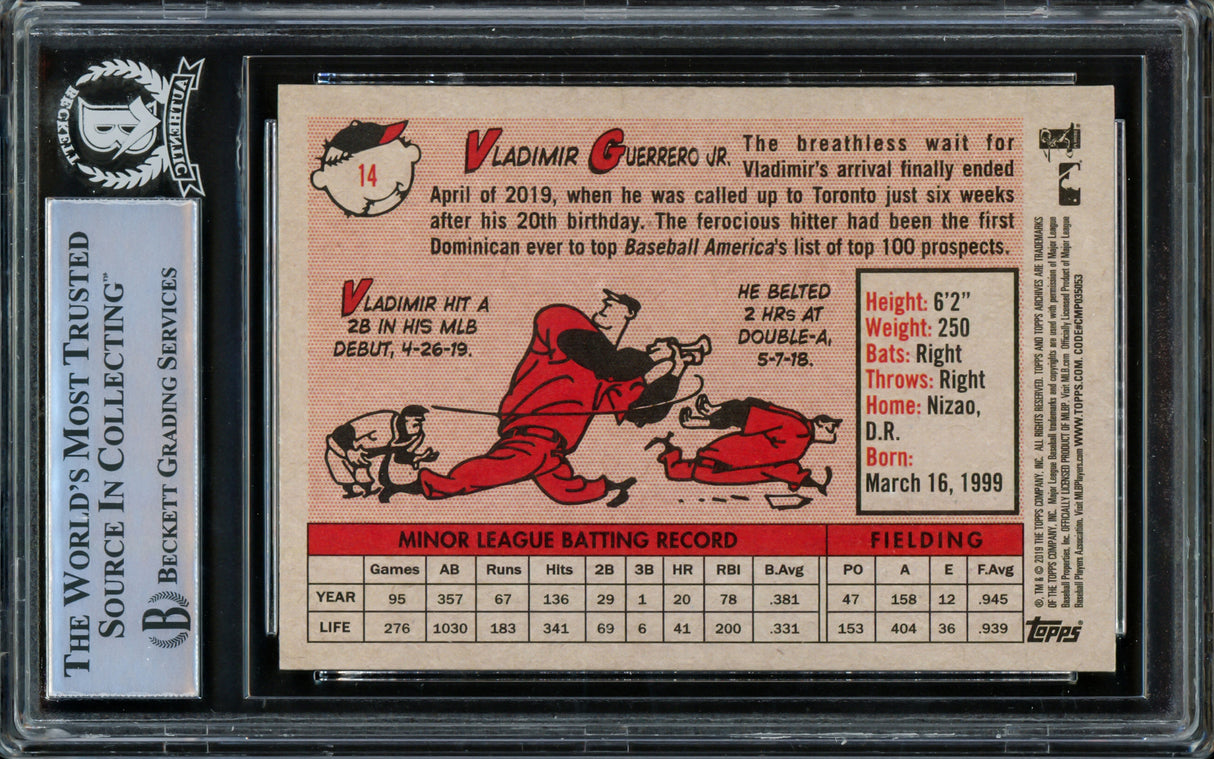 Vladimir Guerrero Jr. Autographed 2019 Topps Archives Rookie Card #14 Toronto Blue Jays Beckett BAS Stock #209792