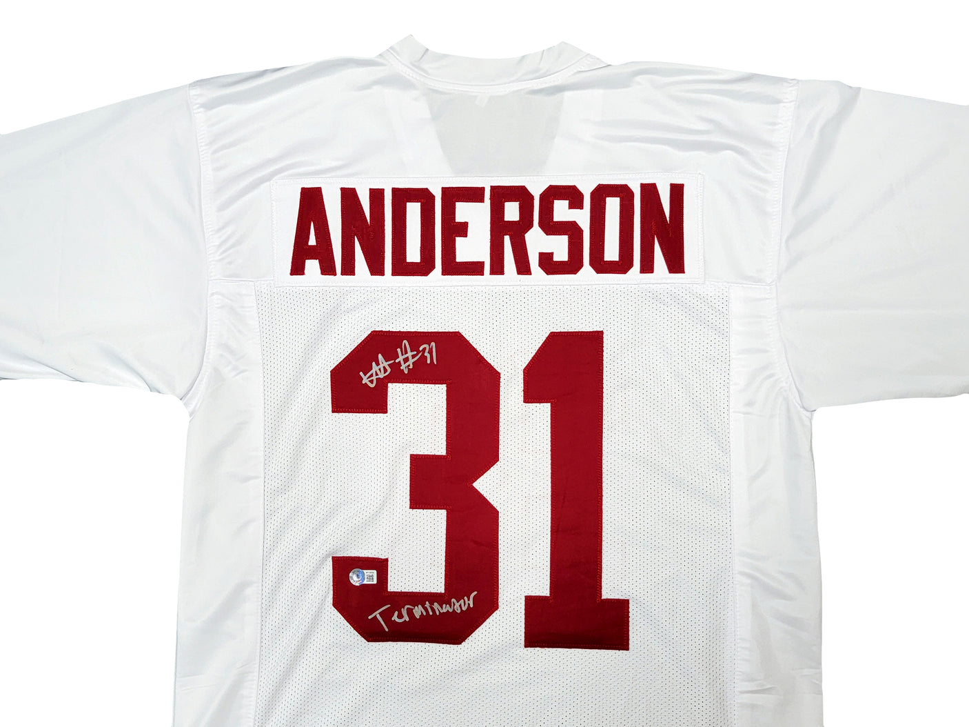 Alabama Crimson Tide Will Anderson Autographed White Jersey "Terminator" Beckett BAS Witness Stock #209475
